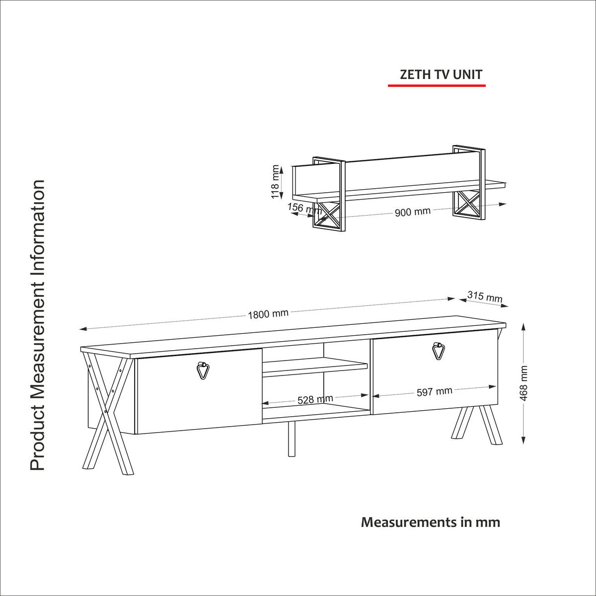 Wohnwand Zeth Eiche Nachbildung B/H/T: ca. 180x46,8x31,5 cm Zeth - Eiche (180,00/46,80/31,50cm) - moebel17
