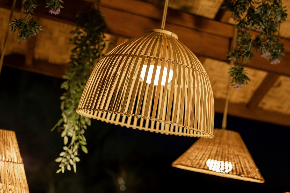 NewGarden LED-Pendelleuchte beige Rattan B/H/L: ca. 43,5x30,5x43,5 cm 1.0 Brennstellen REONA 30 - beige (43,50/43,50/30,50cm) - NewGarden
