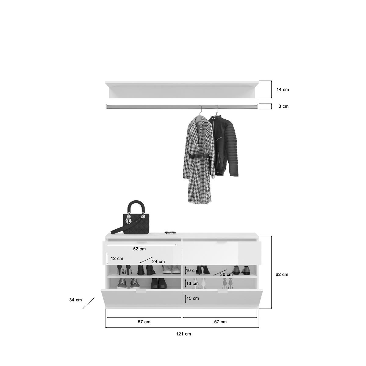 Garderobe PROJEKT Eiche Artisan Nachbildung weiß Hochglanz Spiegel B/H/T: ca. 212x193x34 cm PROJEKT - Eiche/weiß (212,00/193,00/34,00cm) - xonox.home