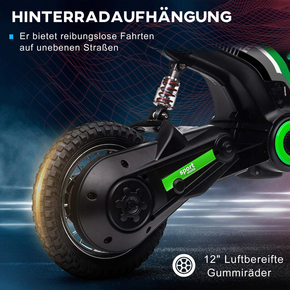 HOMCOM Kinder-Elektromotorrad grün B/H/L: ca. 64x76,5x119 cm Kinder-Elektromotorrad - grün (119,00/64,00/76,50cm) - HOMCOM