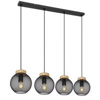 GLOBO Pendelleuchte PABLO 15663-4H mattschwarz natur Metall Holz B/H/T: ca. 95x120x20 cm E27 4 Brennstellen PABLO - natur/mattschwarz (95,00/120,00/20,00cm) - GLOBO