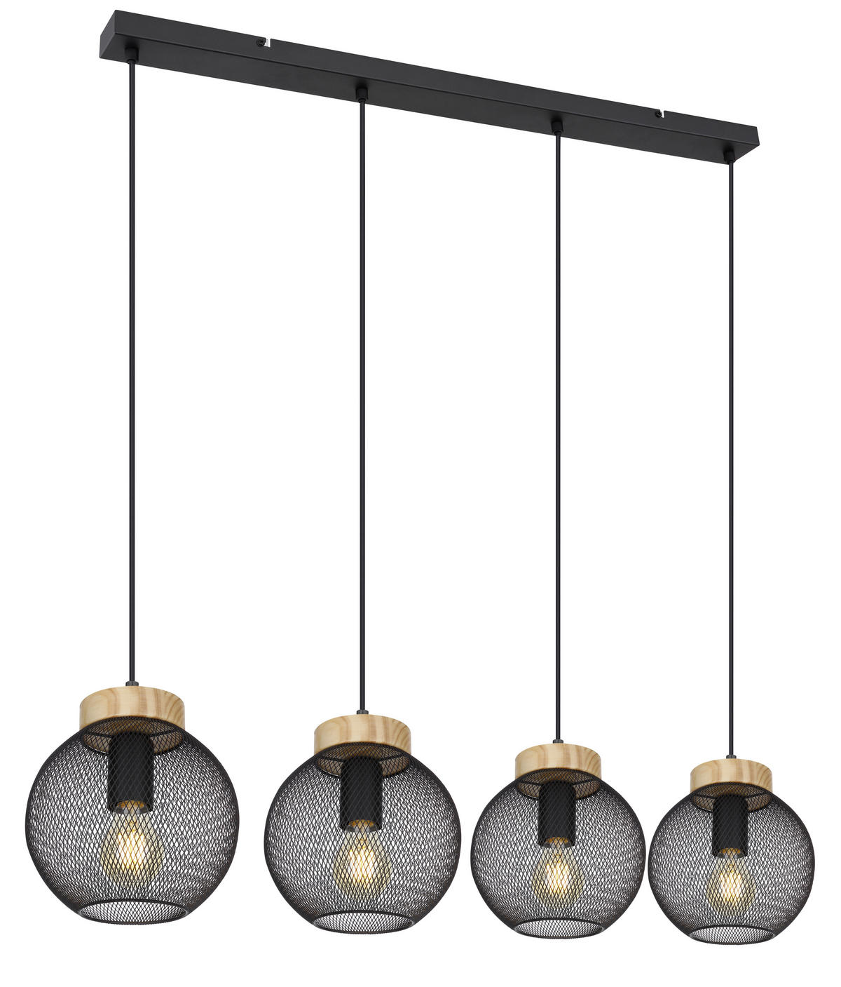 GLOBO Pendelleuchte PABLO 15663-4H mattschwarz natur Metall Holz B/H/T: ca. 95x120x20 cm E27 4 Brennstellen PABLO - natur/mattschwarz (95,00/120,00/20,00cm) - GLOBO