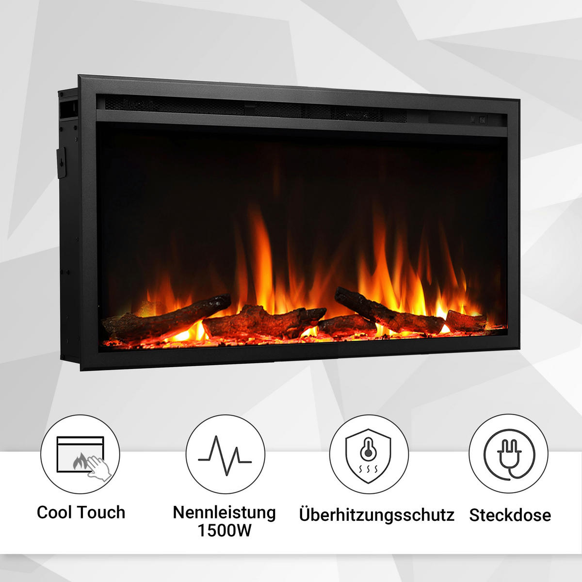 Balderia Elektrischer-Kamin Atlanta EF385B schwarz B/H/L: ca. 14,7x48x84 cm Elektro-Kamin Atalanta 33" - schwarz (84,00/14,70/48,00cm) - Balderia