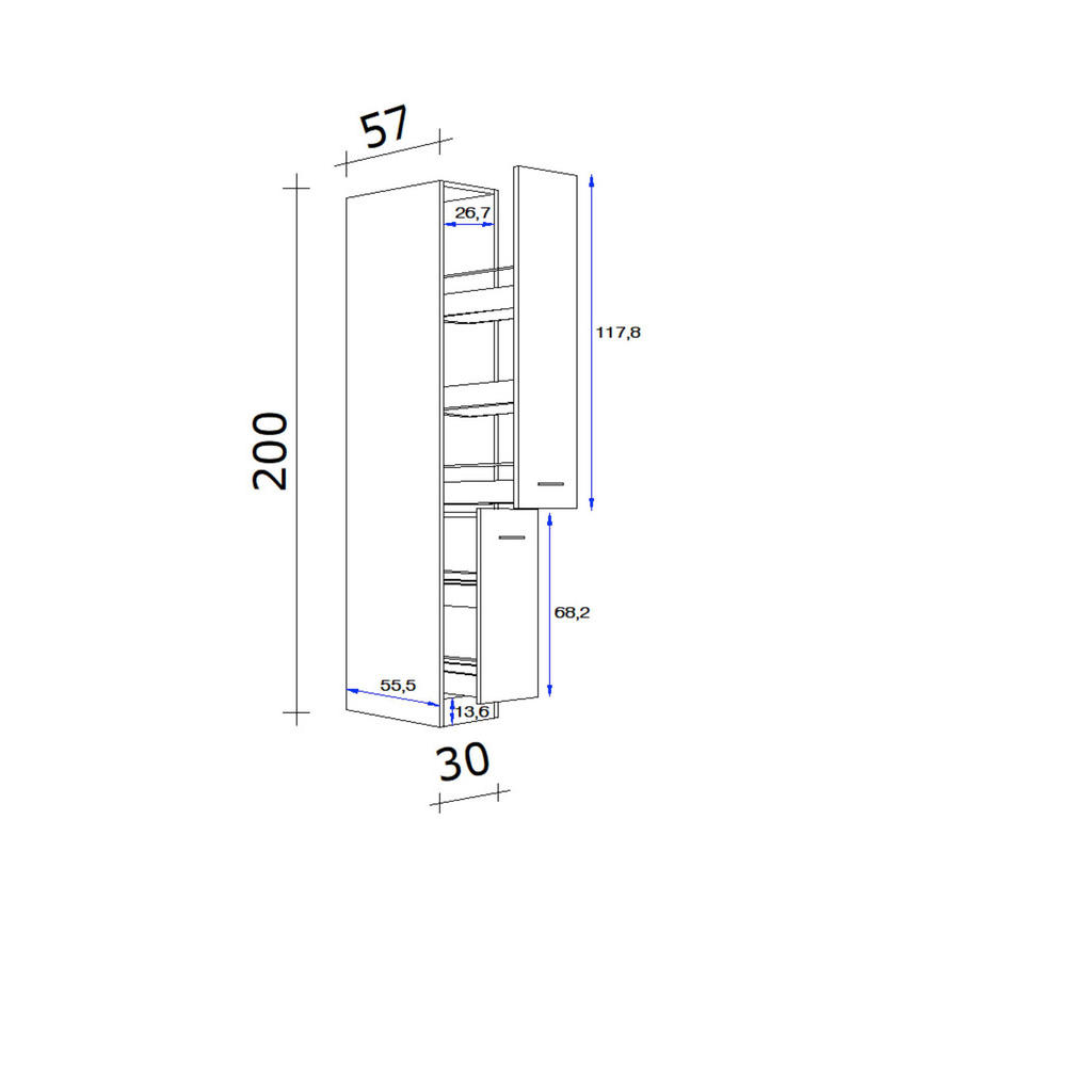 Thumbnail - Apothekerschrank Avila Magnolie matt B/H/T: ca. 30x200x57 cm