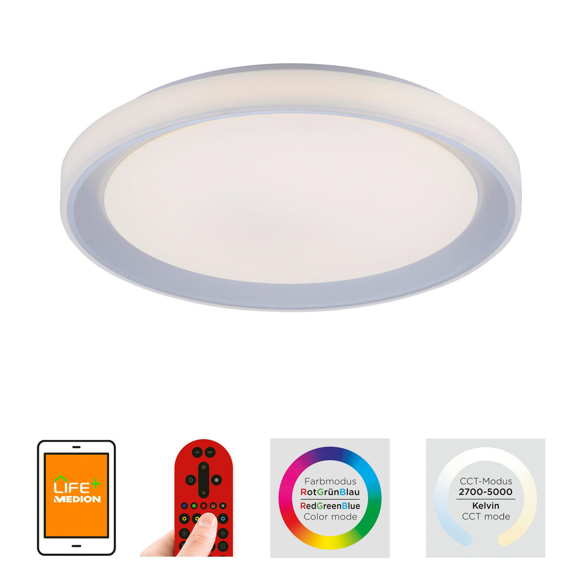 Just Light Smarte LED-Deckenleuchte LENI 15110-21 silber weiß Kunststoff H/D: ca. 7,5x51 cm 1 Brennstellen LOLAsmart-LENI - weiß/silber (51,00/7,50cm) - Just Light