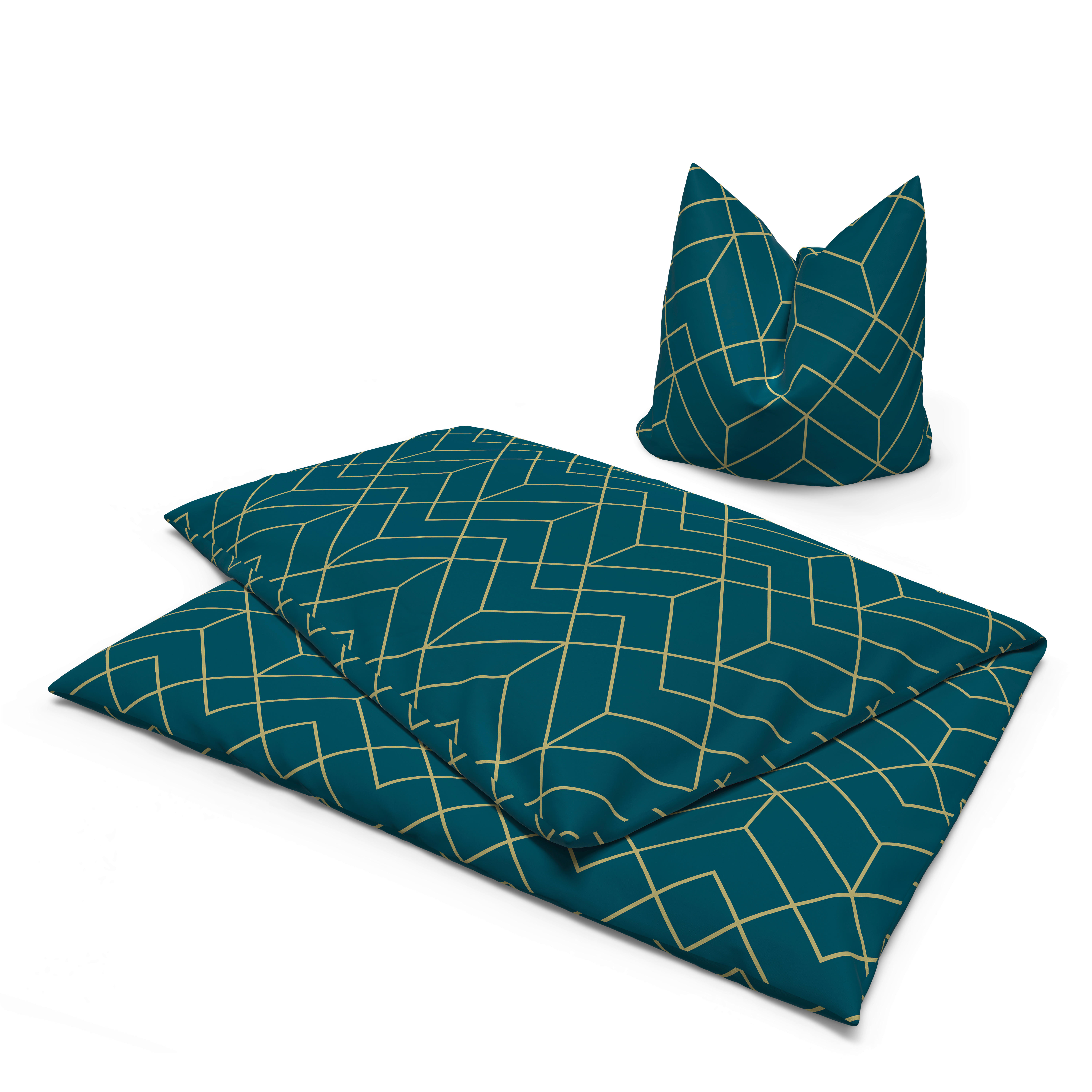 Microfaser Bettwäsche Fleece Bettwäsche-Fleece Grafik 135x200cm - gold/petrol (135,00/200,00cm)