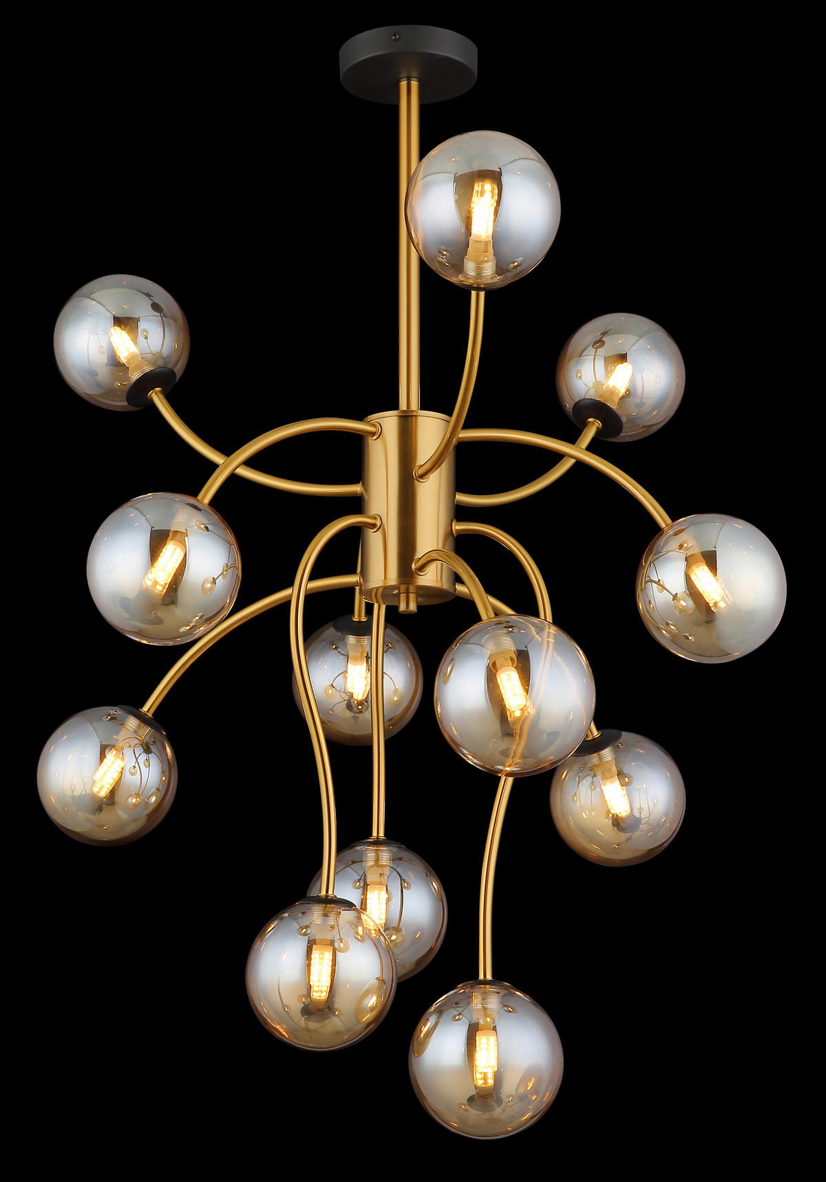 GLOBO Deckenleuchte gold messing amber Metall Glas H/D: ca. 93x62 cm G9 12 Brennstellen RIHA - gold/messing (62,00/93,00cm) - GLOBO