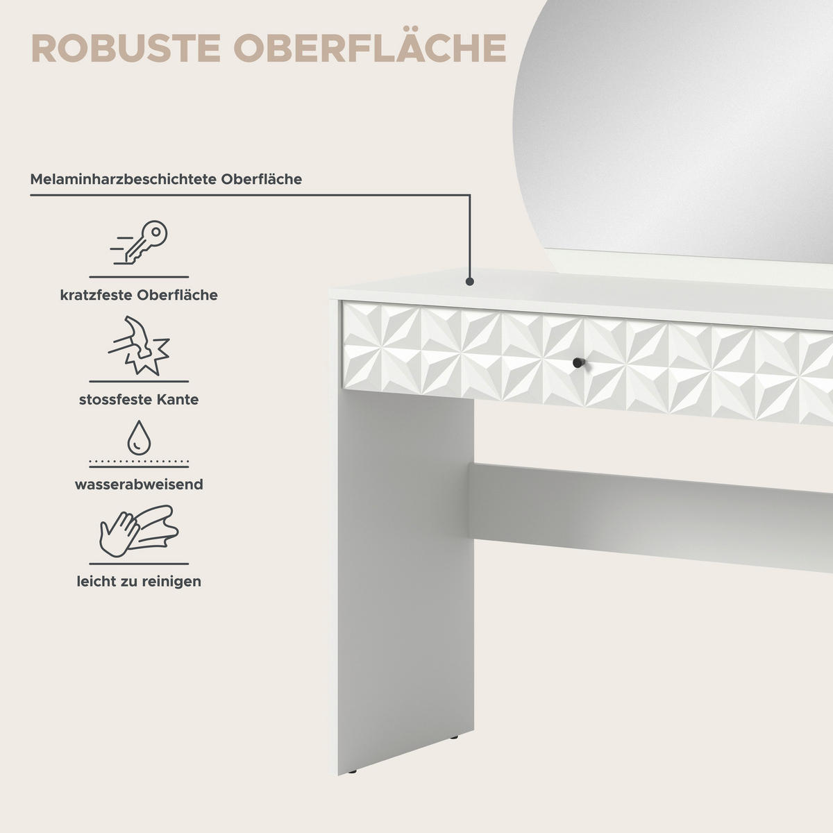Schminktisch PRISMA weiß weiß Hochglanz B/H/T: ca. 90x133x39 cm PRISMA - weiß (90,00/133,00/39,00cm) - xonox.home