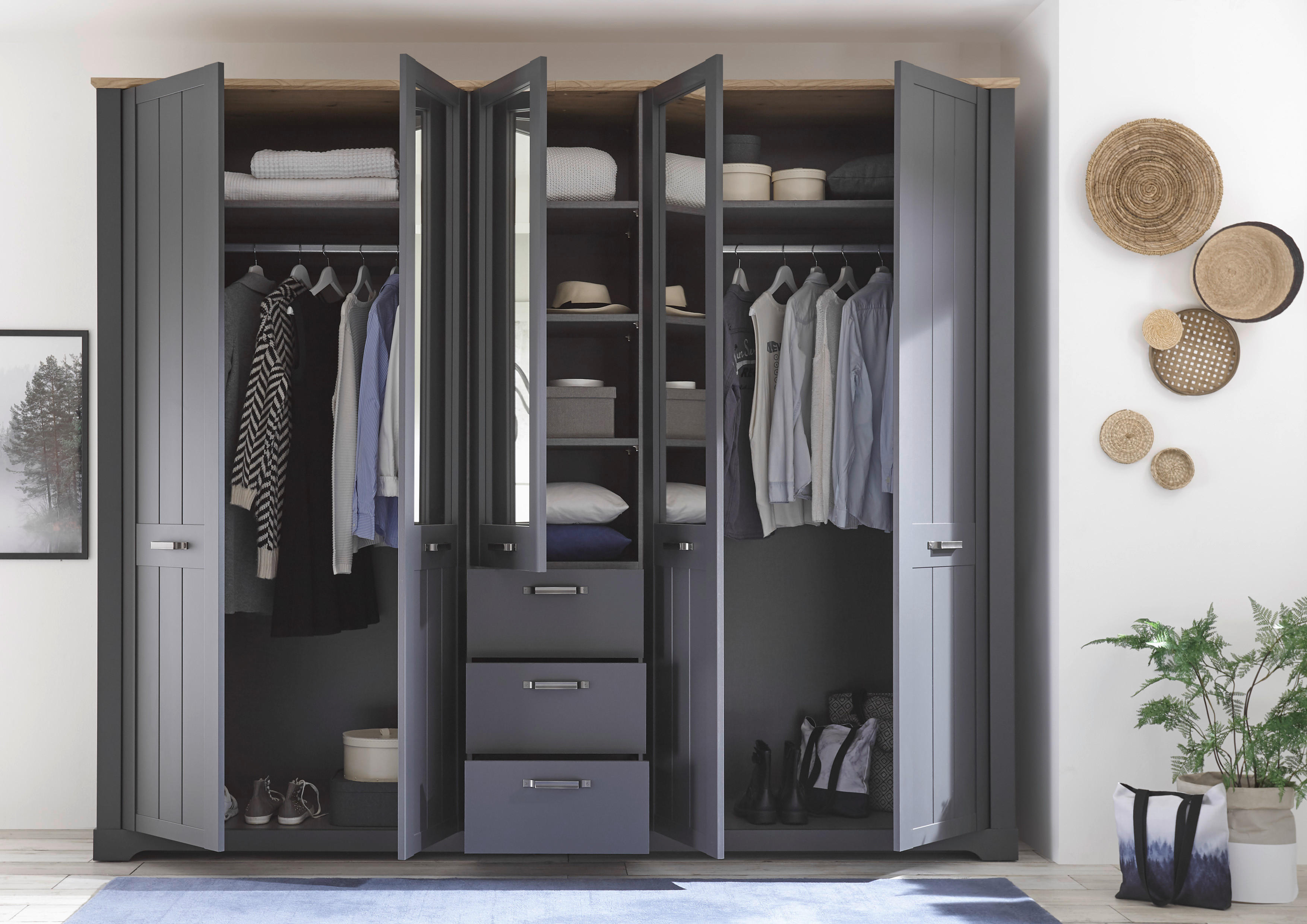 Kleiderschrank Elastir Graphit Eiche Artisan Nachbildung B/H/T: ca. 270x225x62 cm Elastir - Eiche/Graphit (270,00/225,00/62,00cm)