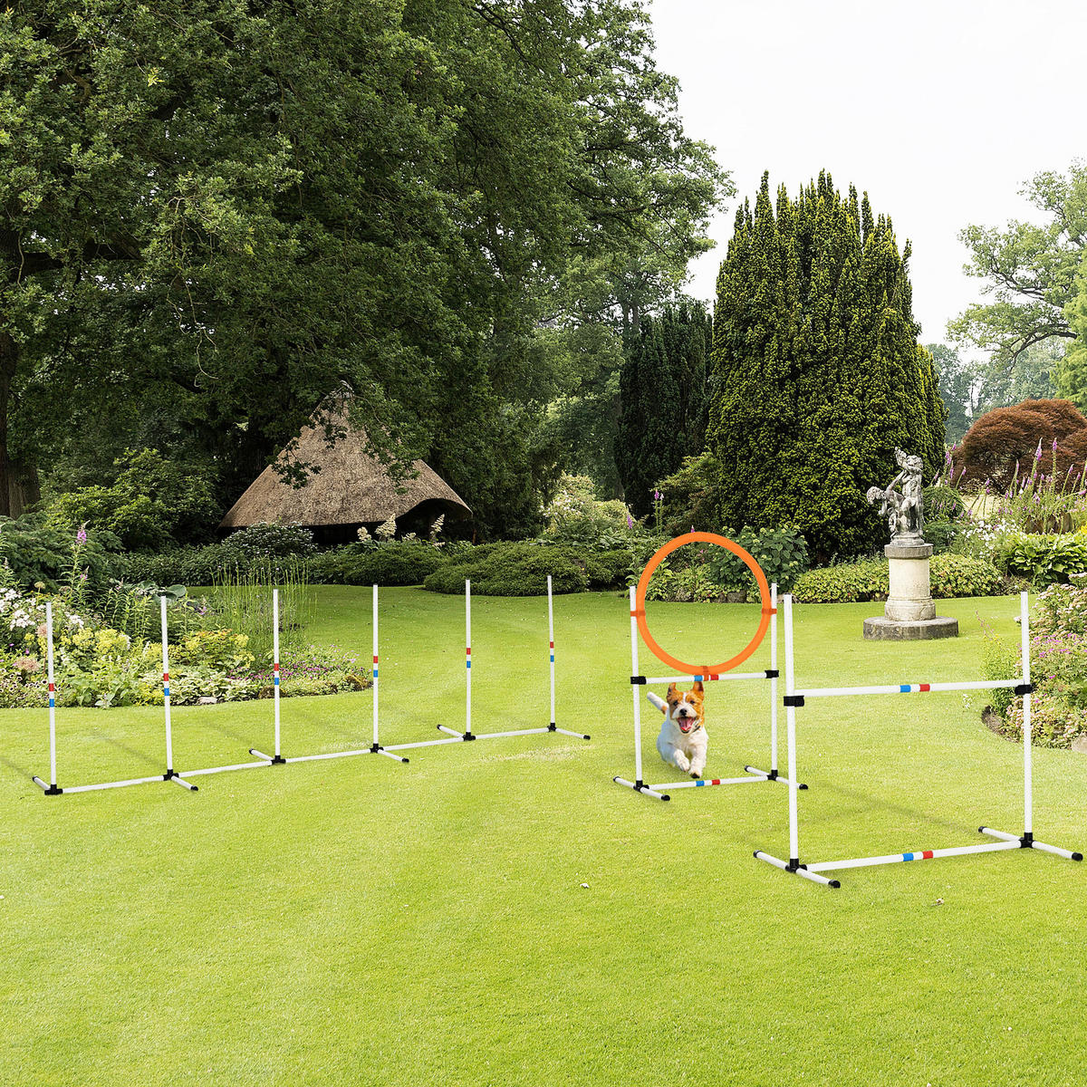 PawHut Outdoor-Aktivitäten gelb Polypropylen B/H/L: ca. 67x323x94,5 cm Agility-Ausrüstung - weiß/gelb (94,50/67,00/323,00cm) - PawHut
