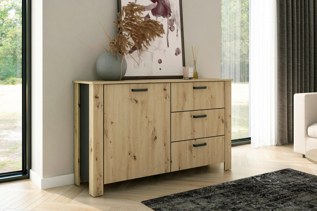 Sideboard FARO Eiche schwarz B/H/T: ca. 140x84x40 cm FARO - Eiche/schwarz (140,00/84,00/40,00cm) - byLIVING
