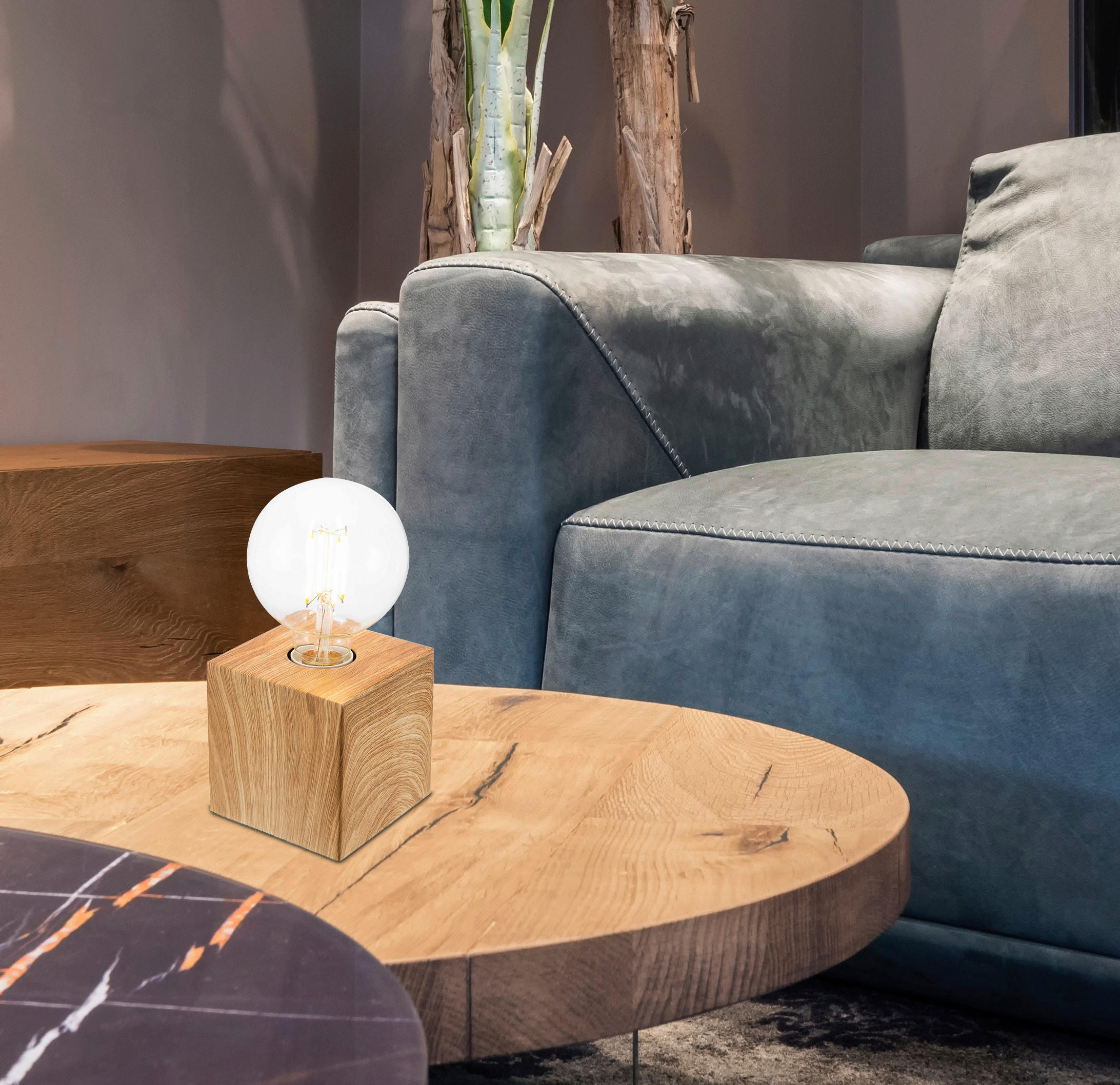 Thumbnail - Nowa Tischleuchte 50240146 natur MDF B/H/T: ca. 10x10x10 cm E27 1 Brennstellen