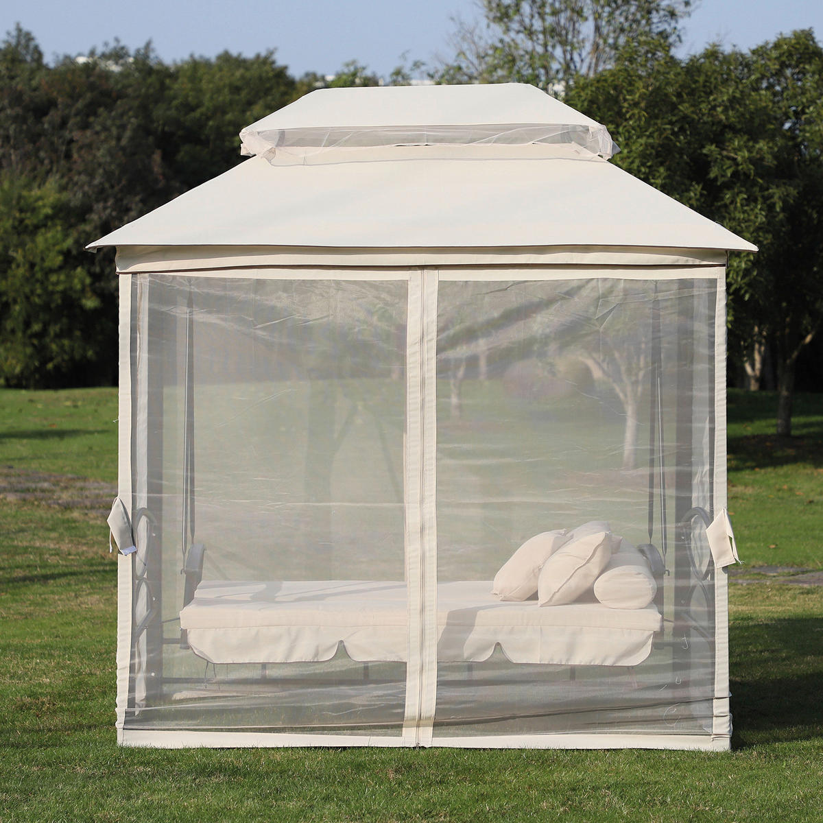 Outsunny Hollywoodschaukel beige Stahl B/H/L: ca. 165x243x245 cm Hollywoodschaukel - beige/schwarz (245,00/165,00/243,00cm) - Outsunny