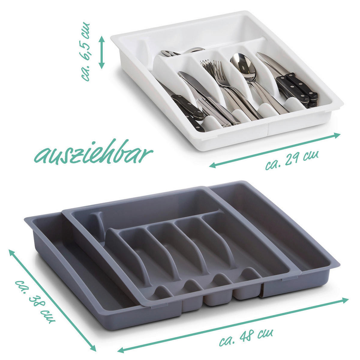 Zeller Besteckkasten ausziehbar grau B/H/L: ca. 38x7x48 cm Besteckkasten_ausziehbar - grau (48,00/38,00/7,00cm) - Zeller