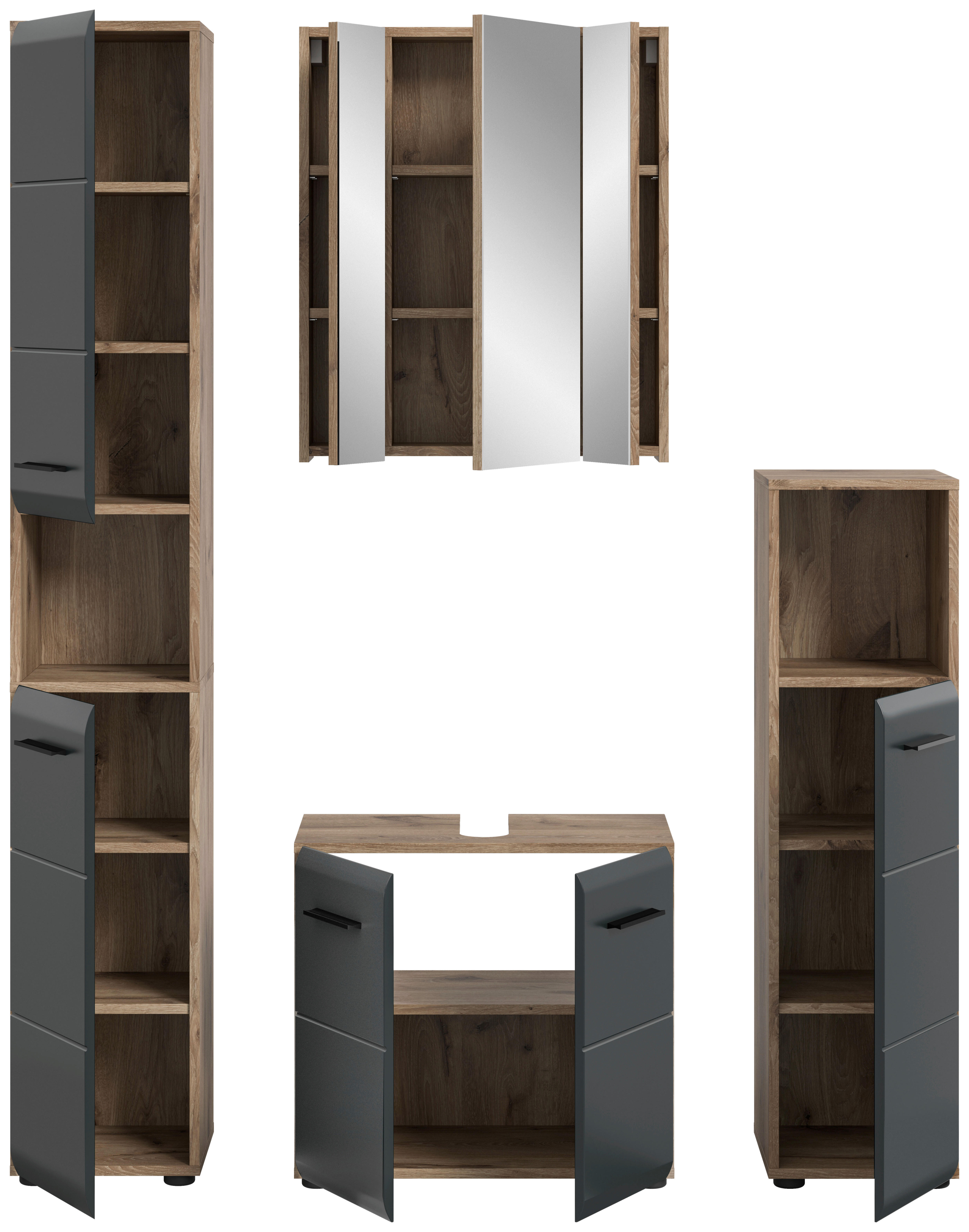 Badezimmer-Set Ice Nox Oak Nachbildung schwarz matt B/H/T: ca. 150x185x30 cm Ice - schwarz (150,00/185,00/30,00cm) - xonox.home
