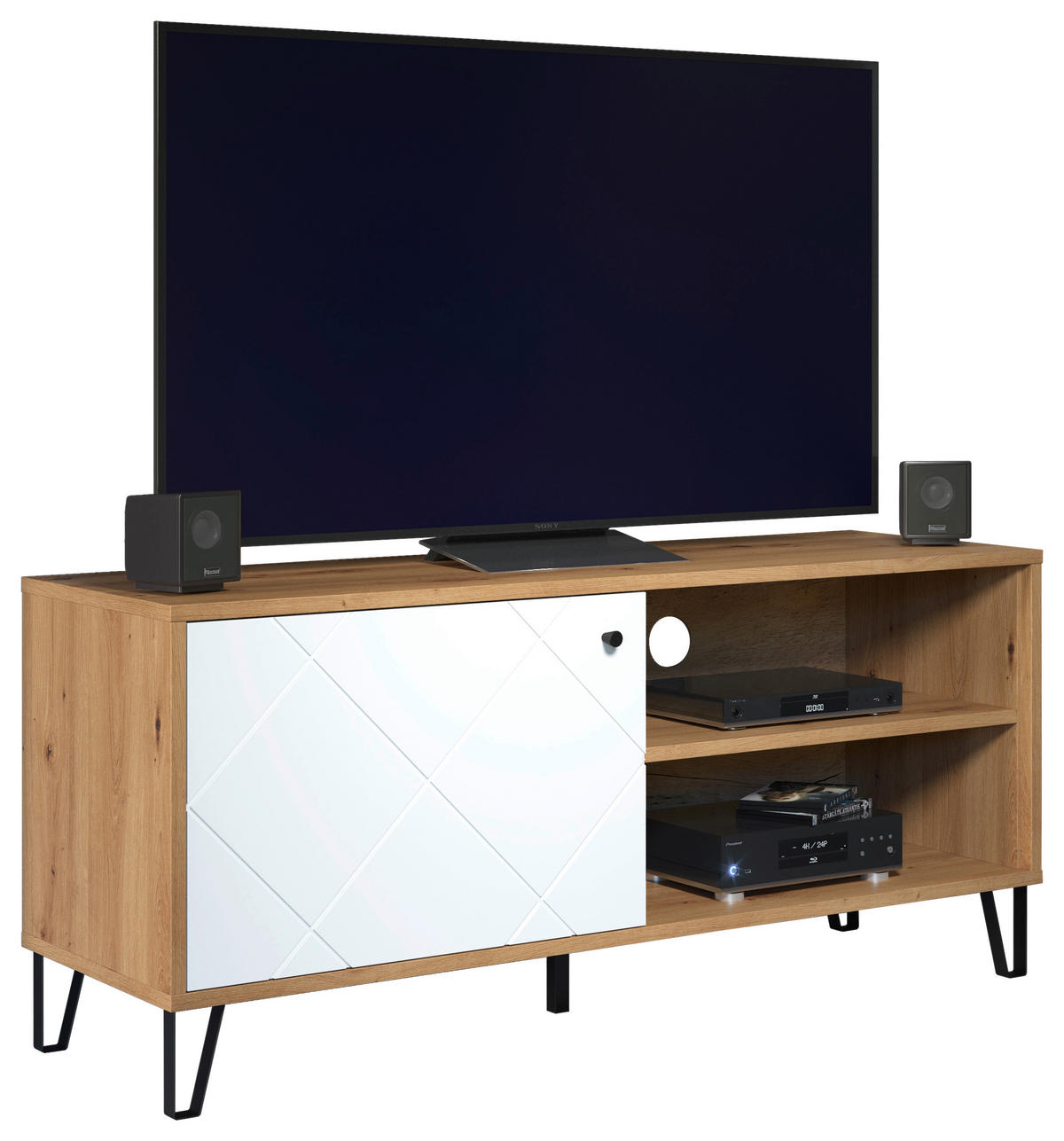 TV-Lowboard Touch weiß matt Eiche Artisan Nachbildung B/H/T: ca. 123x56x40 cm Touch - Eiche/weiß (123,00/56,00/40,00cm) - Trendteam