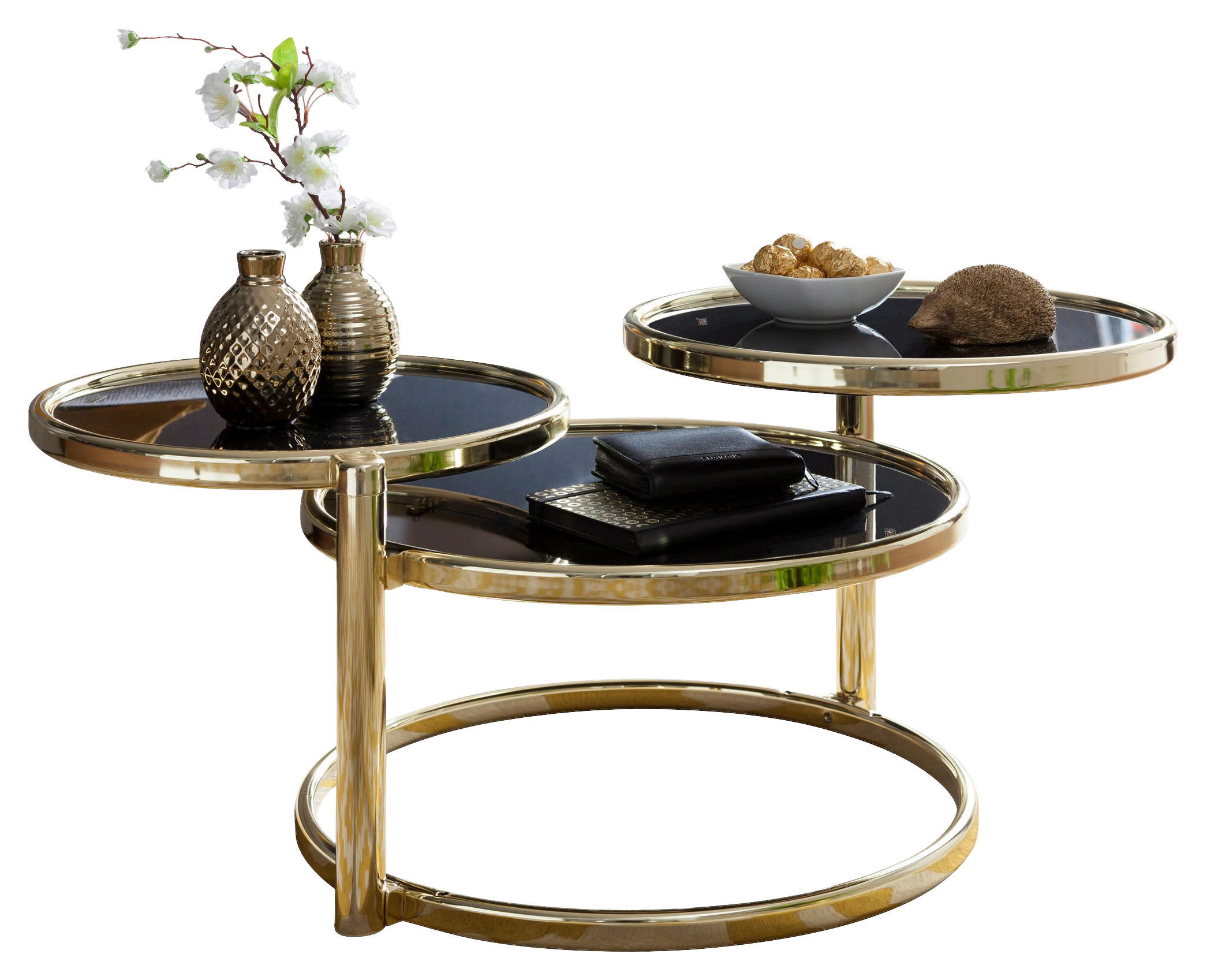Couchtisch schwarz gold lackiert B/H/T: ca. 58x43x58 cm Couchtisch - gold/schwarz (58,00/43,00/58,00cm) - Wohnling