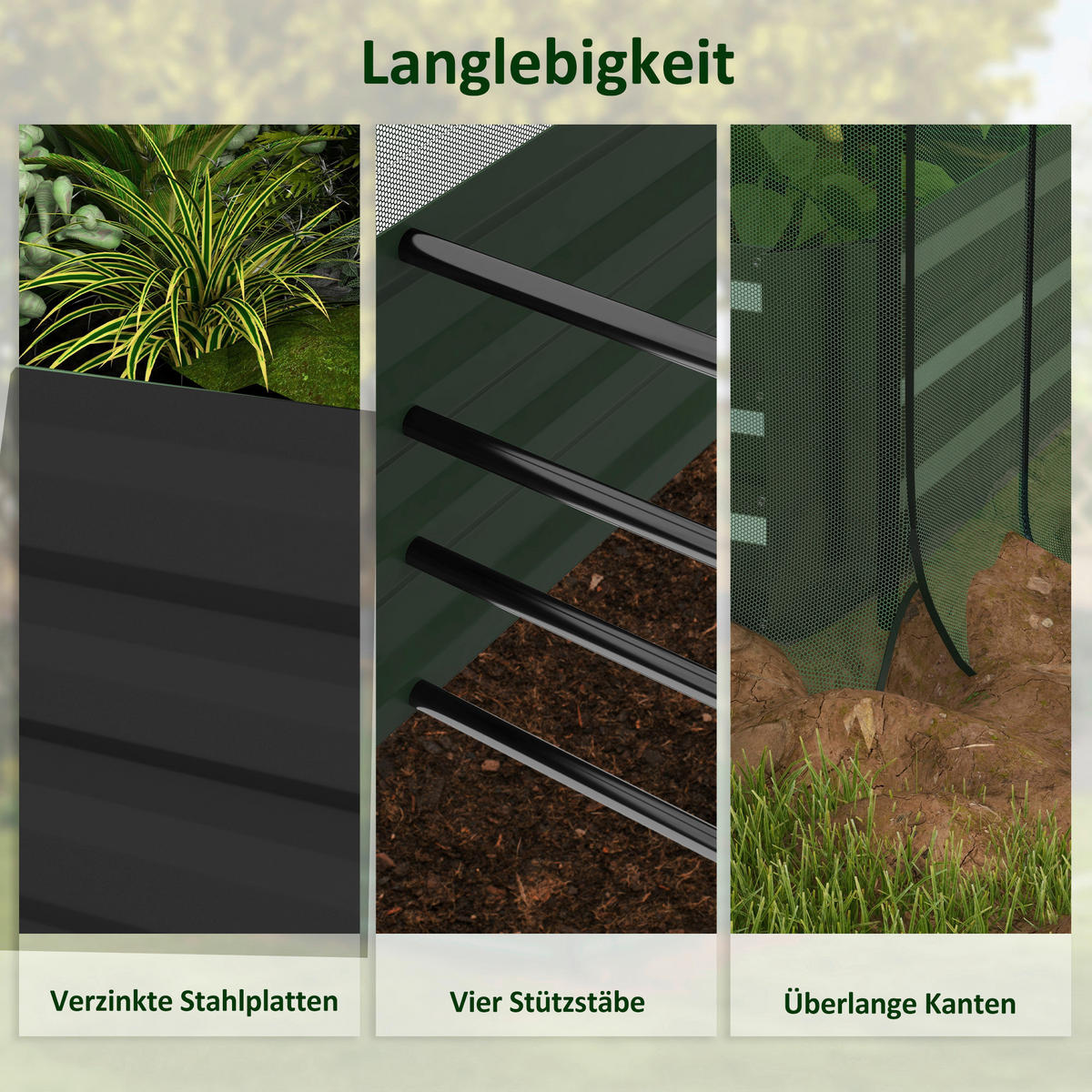 Outsunny Hochbeet dunkelgrau Edelstahl B/H/L: ca. 110x230x110 cm Hochbeet - dunkelgrau (110,00/110,00/230,00cm) - Outsunny