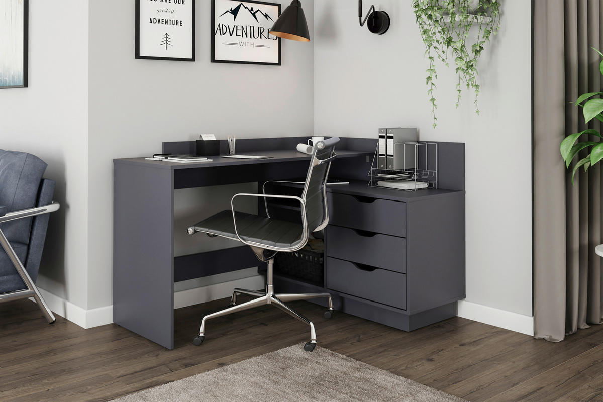 Eckschreibtisch BELFAST anthrazit B/H/T: ca. 129x83,5x105 cm BELFAST - anthrazit (129,00/83,50/105,00cm) - byLIVING