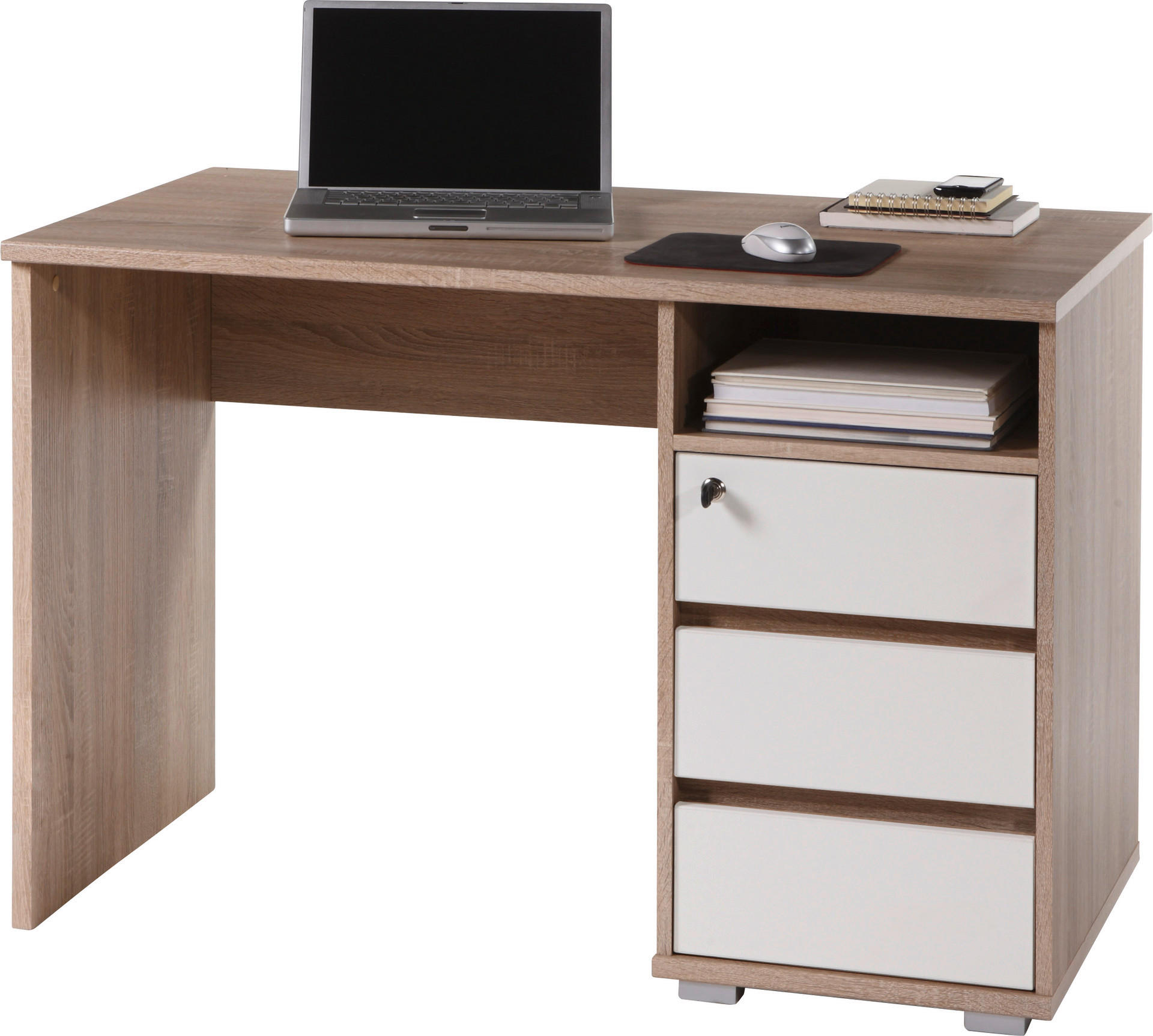 Schreibtisch Primus Eiche Sonoma Nachbildung weiß B/H/T: ca. 110x75x65 cm Primus - Eiche/weiß (110,00/75,00/65,00cm)