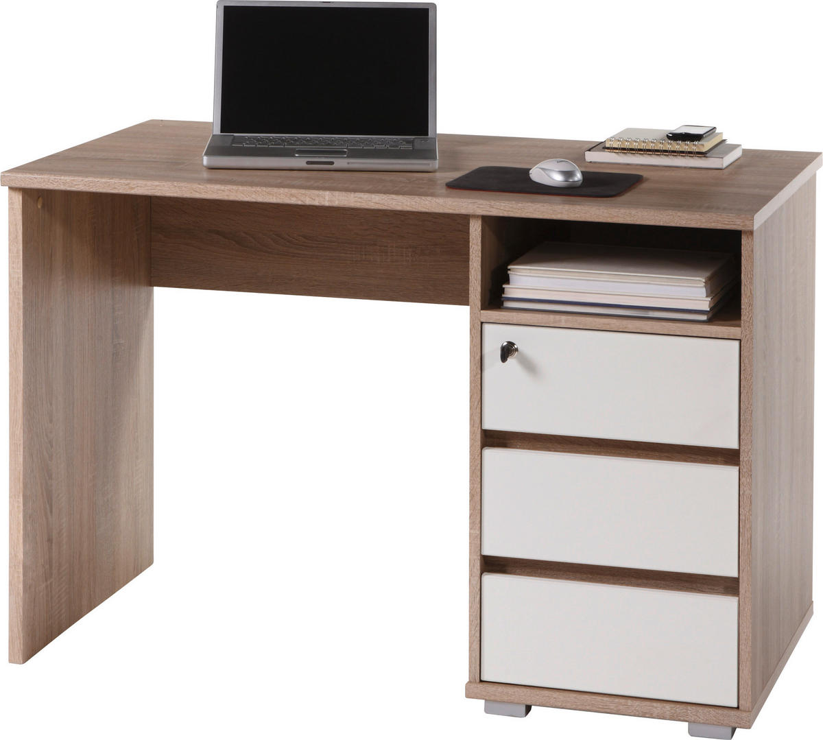 Schreibtisch Primus Eiche Sonoma Nachbildung weiß B/H/T: ca. 110x75x65 cm Primus - Eiche/weiß (110,00/75,00/65,00cm)