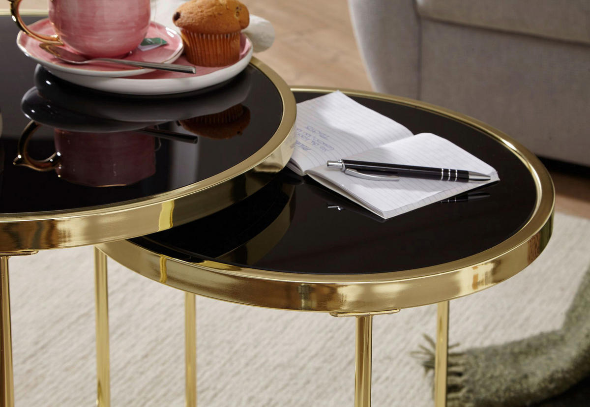 Beistelltisch 2er-Set schwarz gold lackiert Glas Metall 2er-Set - gold/schwarz - Wohnling
