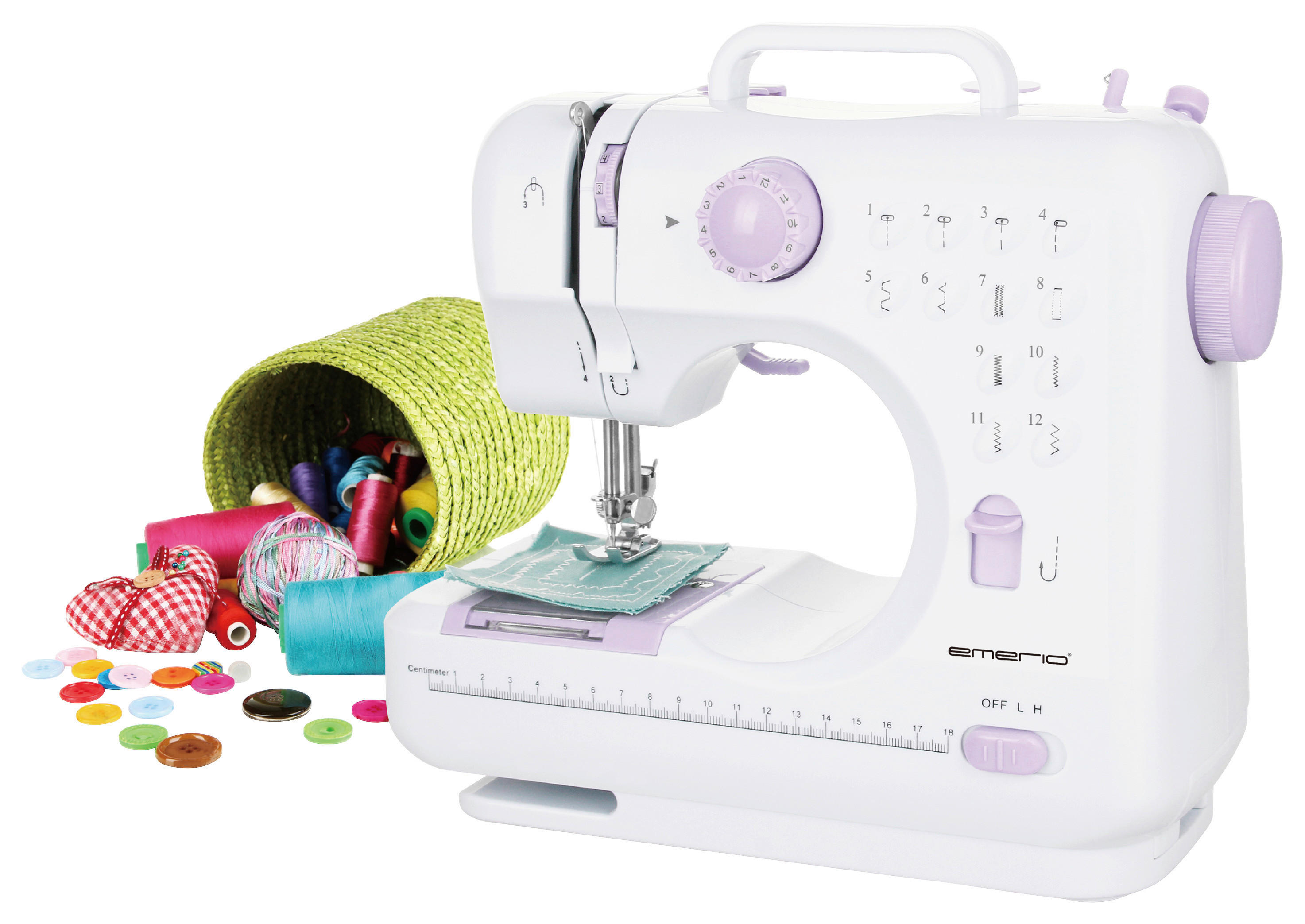 Emerio Nähmaschine SEW-121820 weiß lila Kunststoff B/H/T: ca. 27,5x26x12,1 cm ca. 7,2 W Nähmaschine SEW-121820 - lila/weiß (27,50/26,00/12,10cm) - Emerio