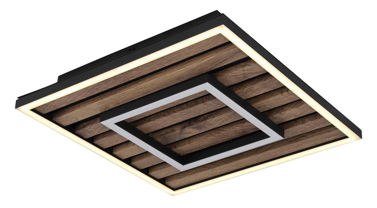 GLOBO LED-Deckenleuchte WOODY 67345D Opal mattschwarz Metall MDF Kunststoff B/H/L: ca. 30x6x30 cm 1 Brennstellen WOODY - Opal/mattschwarz (30,00/30,00/6,00cm) - GLOBO