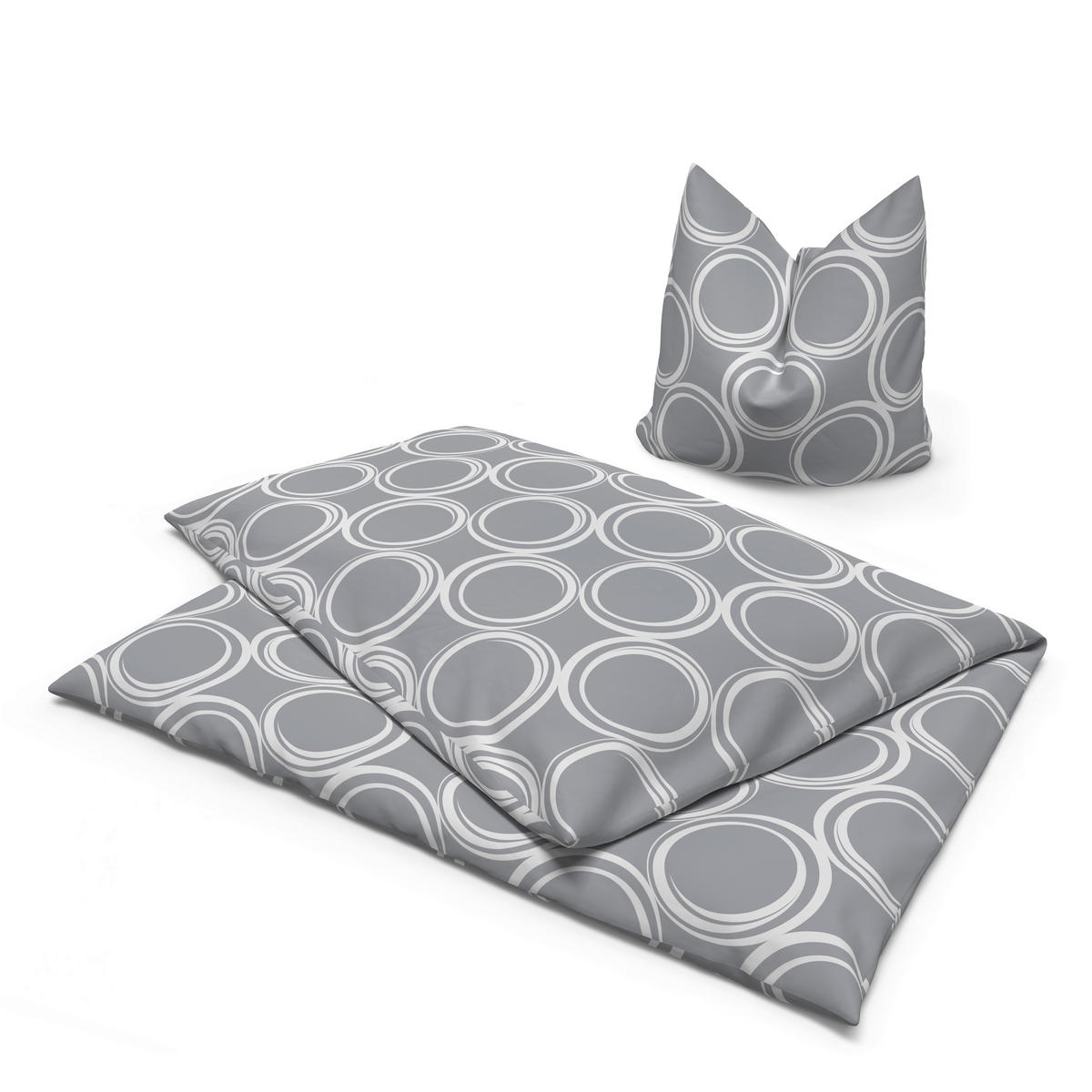 Microfaser Bettwäsche Fleece Bettwäsche_Fleece Kreise 135x200cm - hellgrau/weiß (135,00/200,00cm)