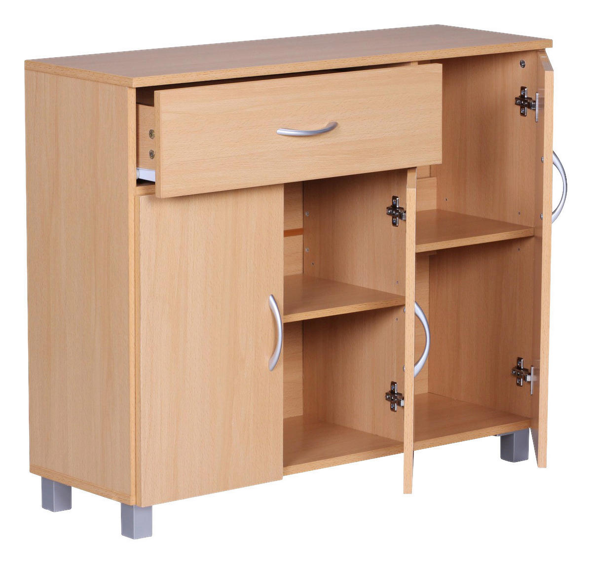 Sideboard buche Nachbildung silber B/H/T: ca. 90x75x30 cm Sideboard - buche/silber (90,00/75,00/30,00cm) - Wohnling