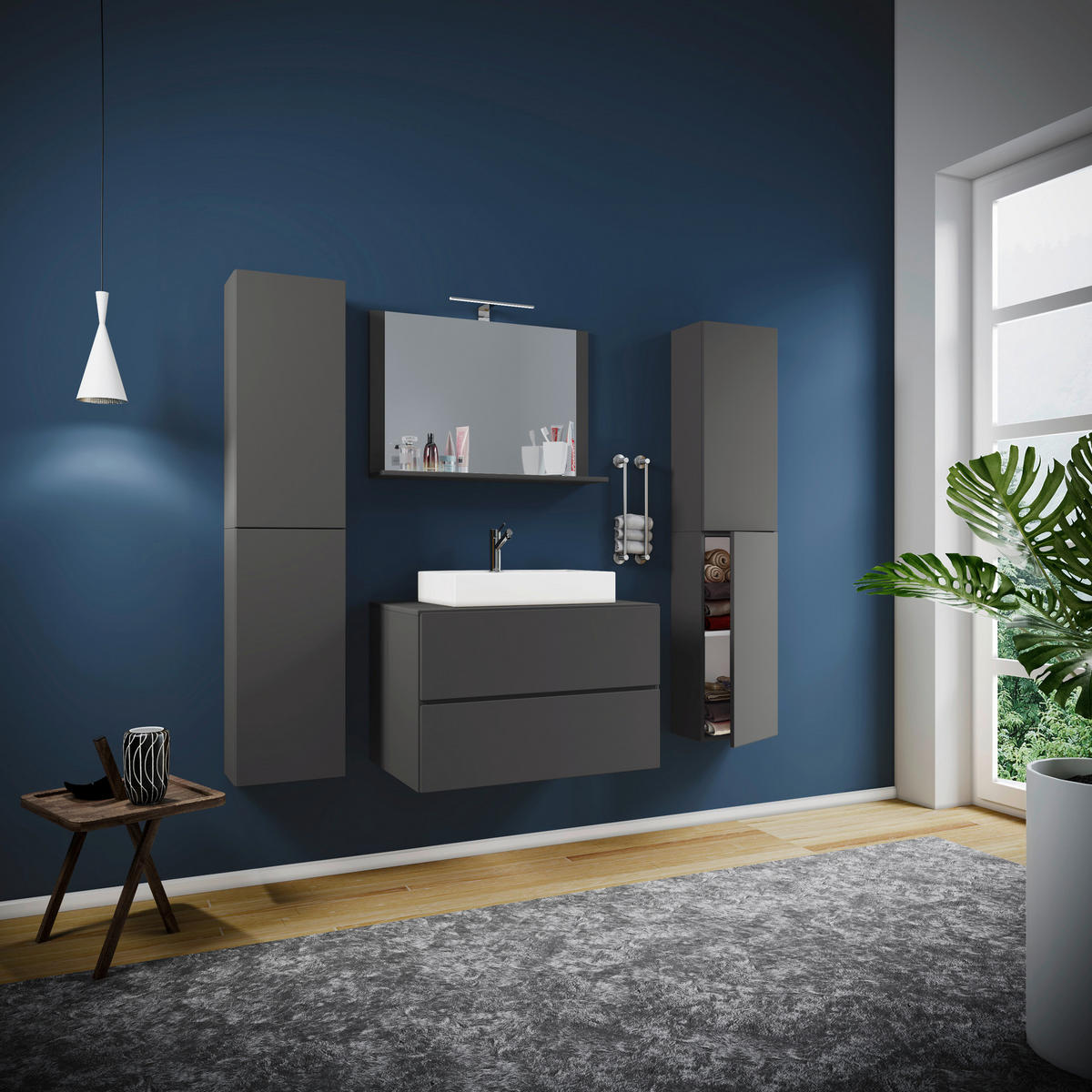 Waschplatz 5tlg-Lendas weiß anthrazit B/H/T: ca. 60x52x52 cm 5tlg-Lendas - weiß/anthrazit (60,00/52,00/52,00cm) - VCM Möbel