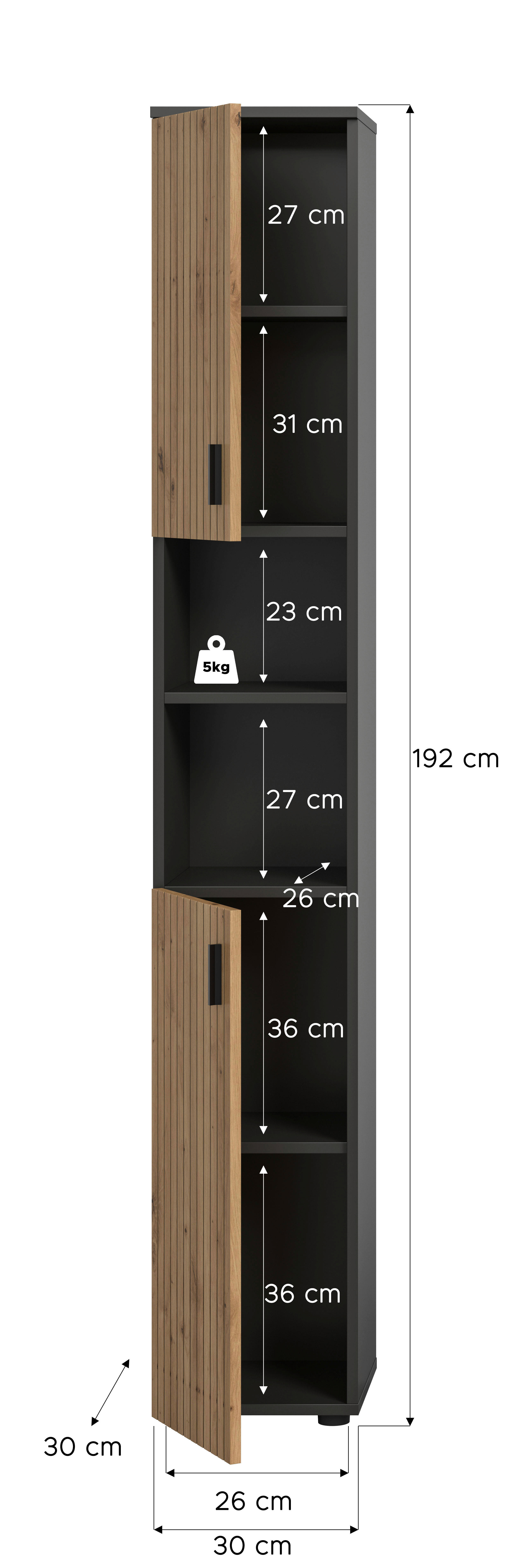 Badhochschrank Mone Basalt Nachbildung Artisan Oak Nachbildung B/H/T: ca. 30x192x30 cm Mone - Basalt (30,00/192,00/30,00cm) - xonox.home