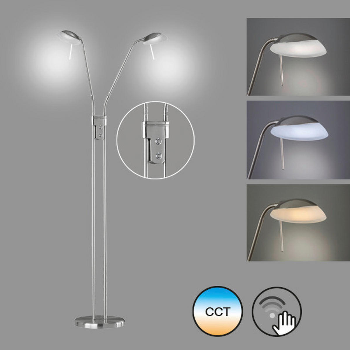 Fischer & Honsel LED-Stehleuchte 40074 nickel matt weiß Glas Metall H/D: ca. 160x26 cm 2 Brennstellen Pool TW - weiß/nickel matt (26,00/160,00cm) - Fischer & Honsel