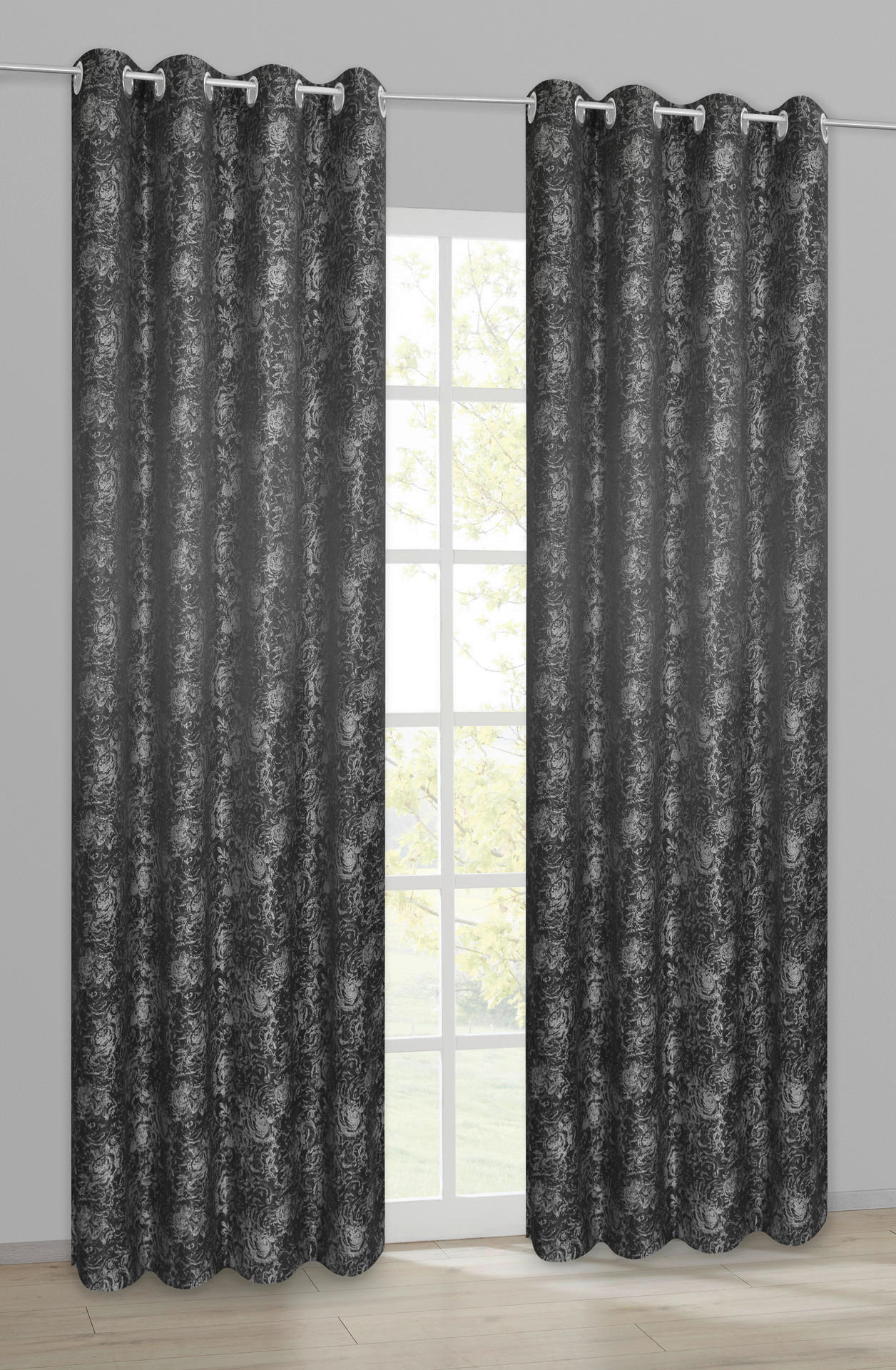 POCOline Ösenvorhang Roses schwarz B/H: ca. 140x245 cm Roses - schwarz (140,00/245,00cm) - POCOline