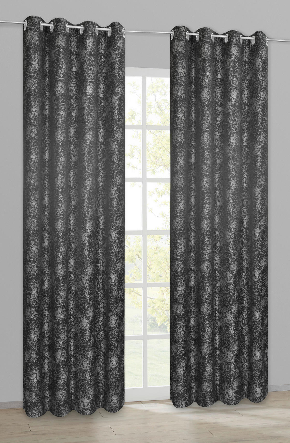 POCOline Ösenvorhang Roses schwarz B/H: ca. 140x245 cm Roses - schwarz (140,00/245,00cm) - POCOline