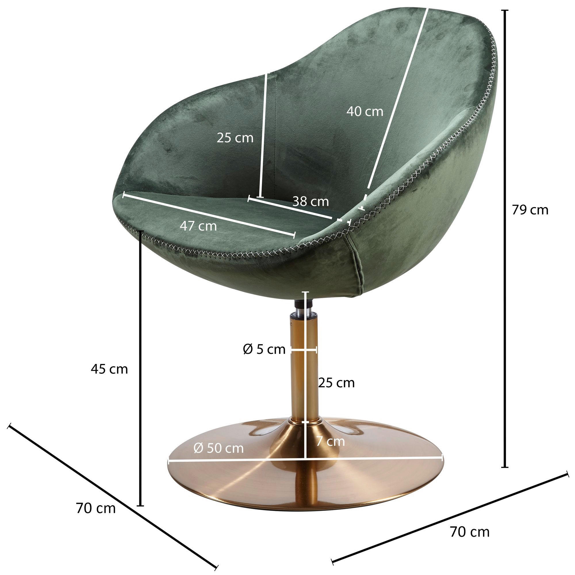 Wohnling Sessel grün gold Stoff Eisen B/H/T: ca. 70x79x70 cm Loungesessel - gold/grün (70,00/79,00/70,00cm) - Wohnling