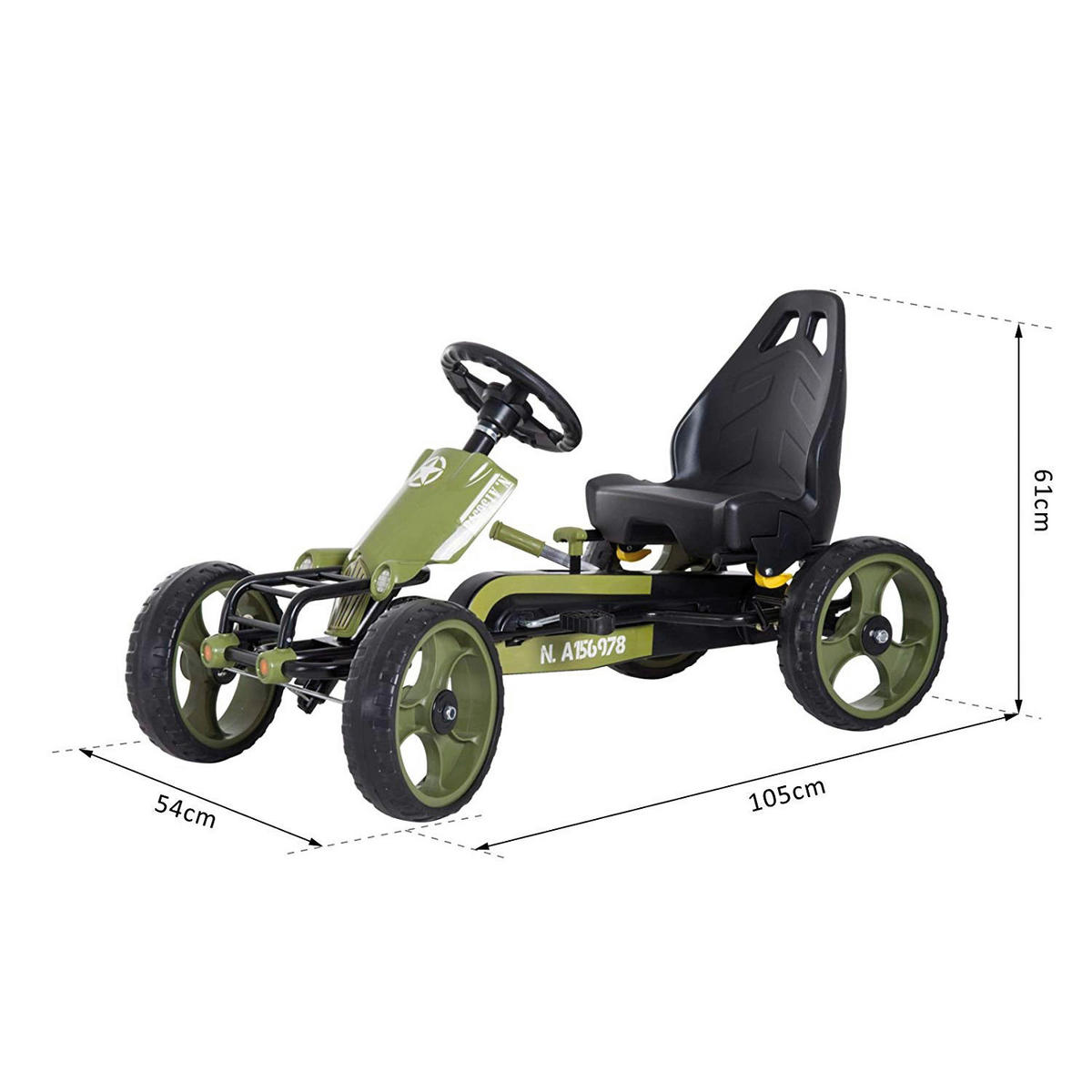 HOMCOM Go Kart schwarz B/H/L: ca. 54x61x105 cm Kinder_Go_Kart_mit_Handbremse - schwarz/grün (105,00/54,00/61,00cm) - HOMCOM
