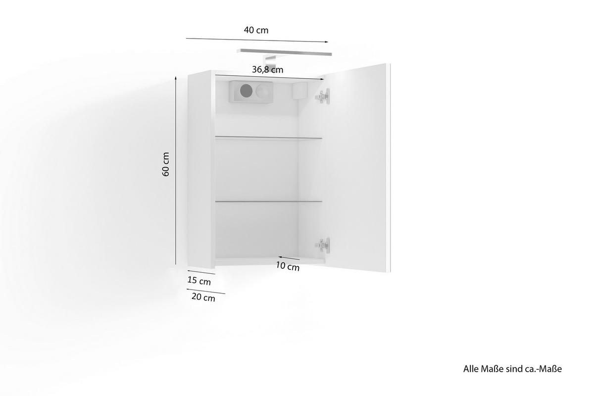 Spiegelschrank SPREE weiß matt B/H/T: ca. 40x60x20 cm SPREE - weiß (40,00/60,00/20,00cm) - byLIVING