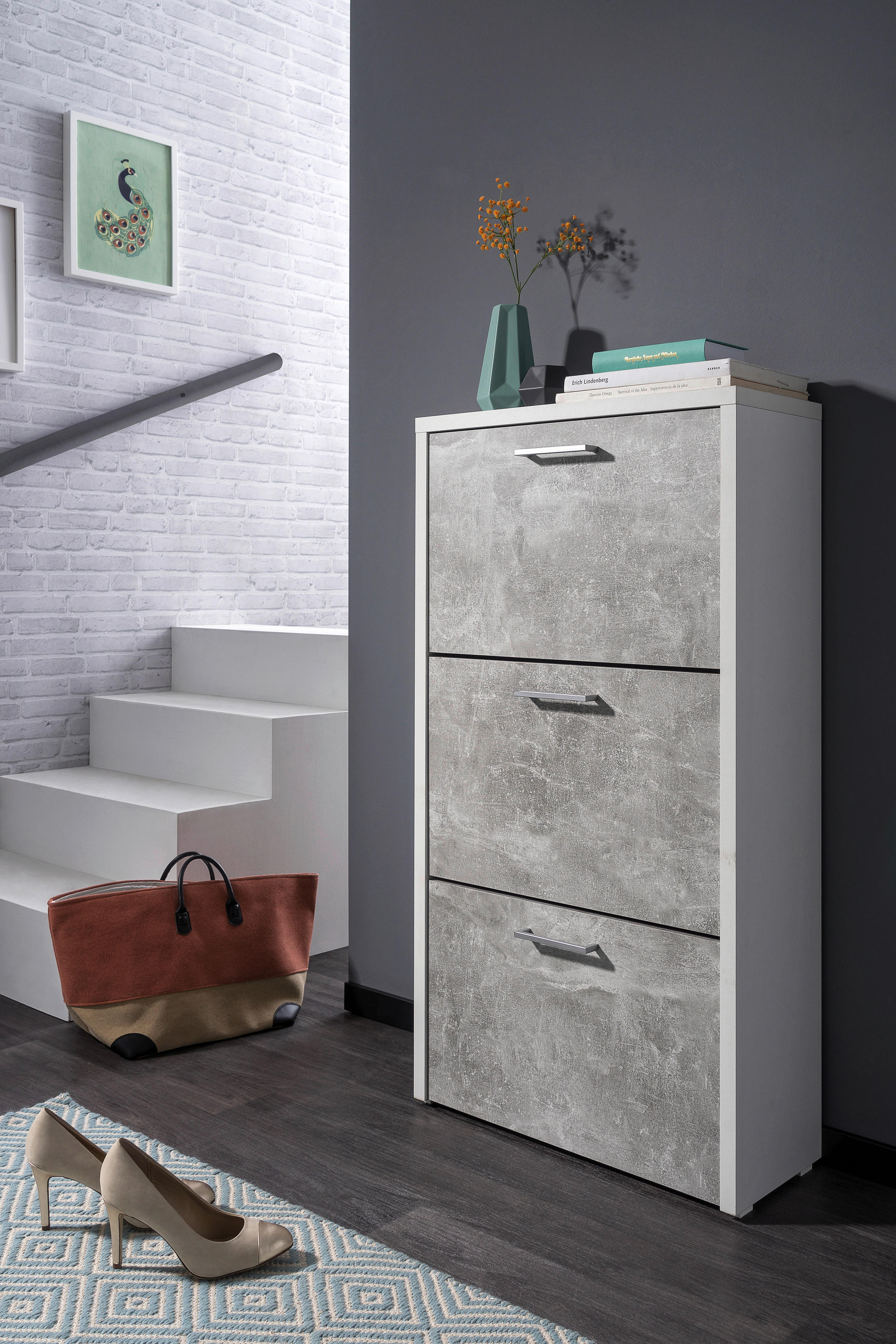 Schuhkipper Fulda Beton Optik weiß B/H/T: ca. 61x115x25 cm Fulda - Beton/weiß (61,00/115,00/25,00cm)