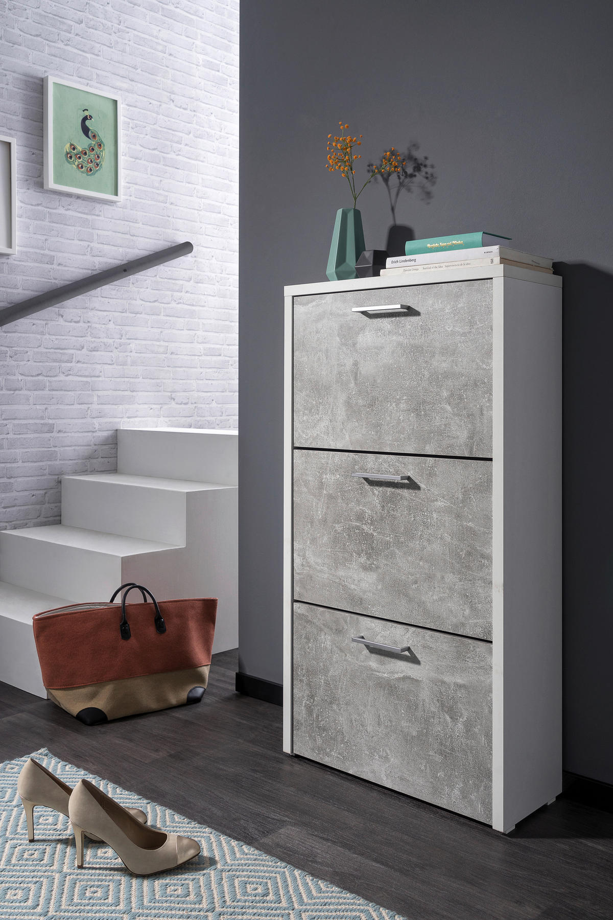 Schuhkipper Fulda Beton Optik weiß B/H/T: ca. 61x115x25 cm Fulda - Beton/weiß (61,00/115,00/25,00cm)