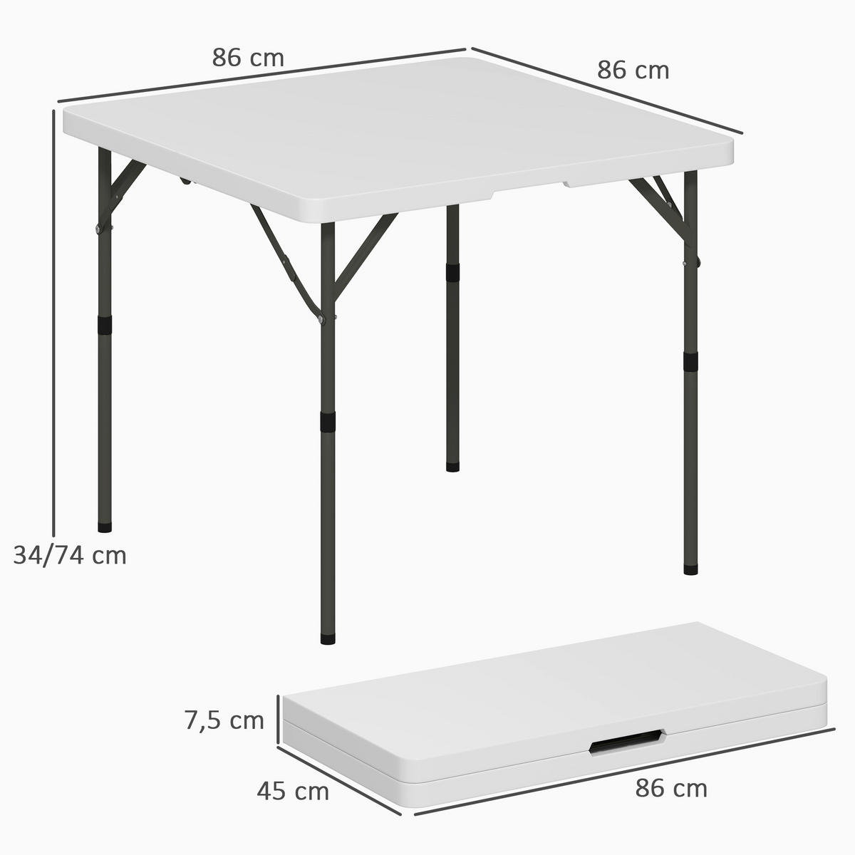 Outsunny Campingtisch B/H/L: ca. 86x74x86 cm Campingtisch - weiß (86,00/86,00/74,00cm) - Outsunny