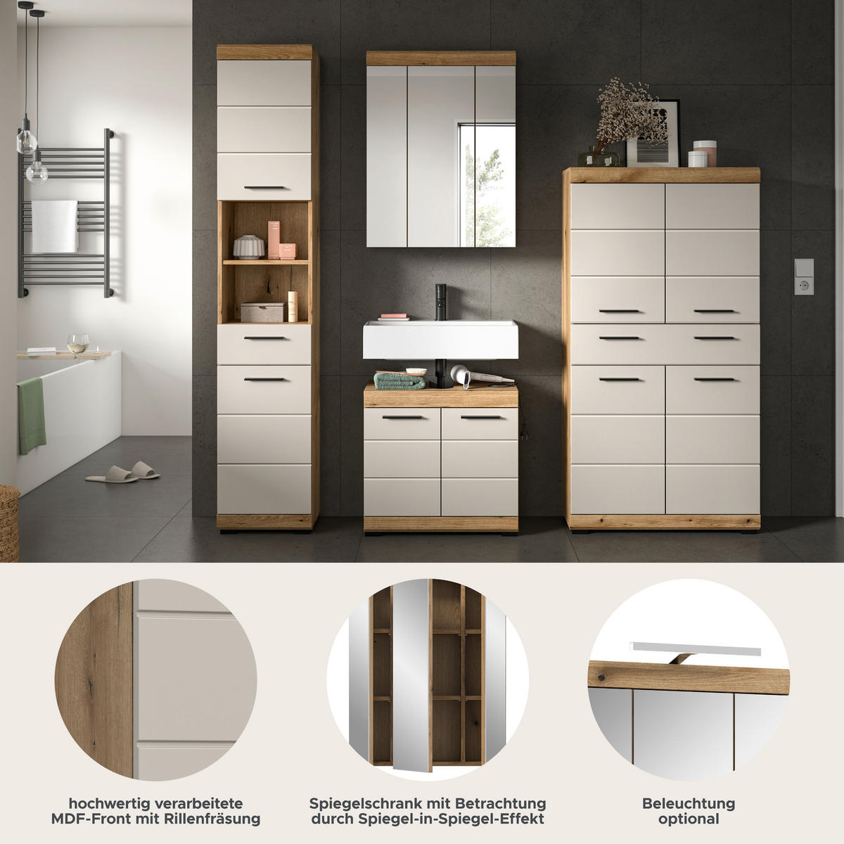 Badezimmer-Set Scout Evoke Oak Nachbildung Kaschmirgrau Nachbildung B/H/T: ca. 201x191x34 cm Scout - Kaschmirgrau (201,00/191,00/34,00cm) - xonox.home