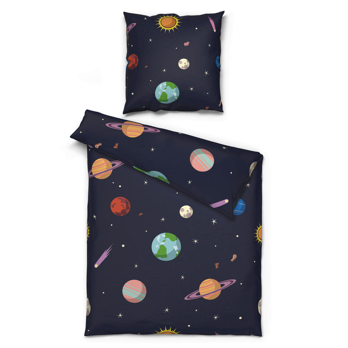 Microfaser Bettwäsche Jugendbettwäsche Weltall - mehrfarbig/dunkelblau (135,00/200,00cm)