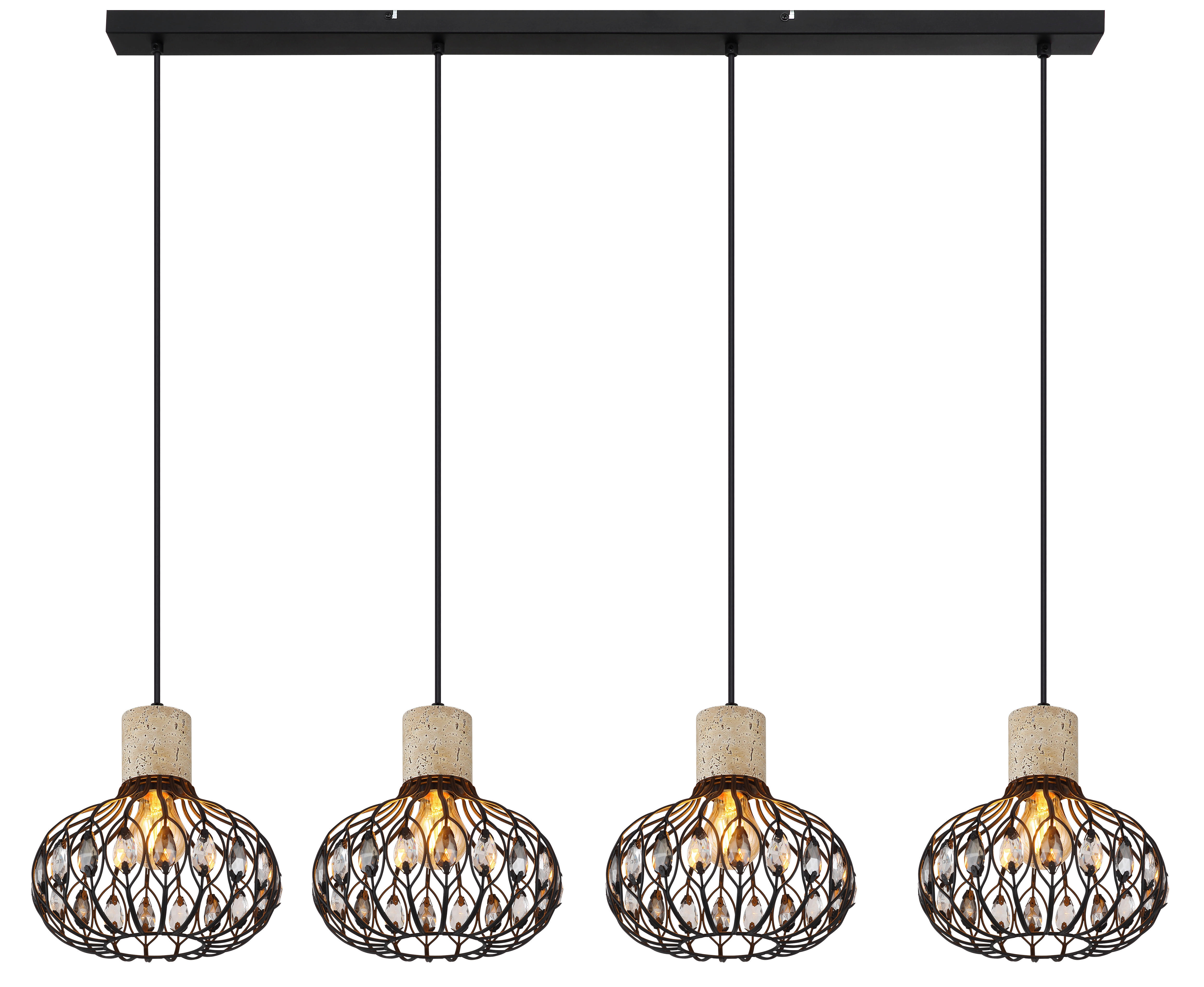 GLOBO Hängeleuchte grau Rauch mattschwarz Glas Metall B/H/L: ca. 25x150x115 cm E27 4 Brennstellen DORTHY - mattschwarz/Rauch (115,00/25,00/150,00cm) - GLOBO