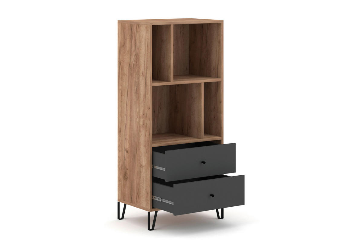 Regal BILBAO Eiche Tabak Nachbildung anthrazit B/H/T: ca. 63,4x135,2x40 cm BILBAO - Eiche/anthrazit (63,40/135,20/40,00cm) - WIPMEB