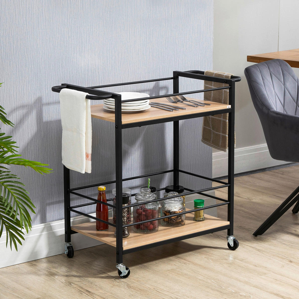 HOMCOM Küchenwagen natur Edelstahl B/H/L: ca. 40x82x75 cm Küchenwagen - natur (75,00/40,00/82,00cm) - HOMCOM