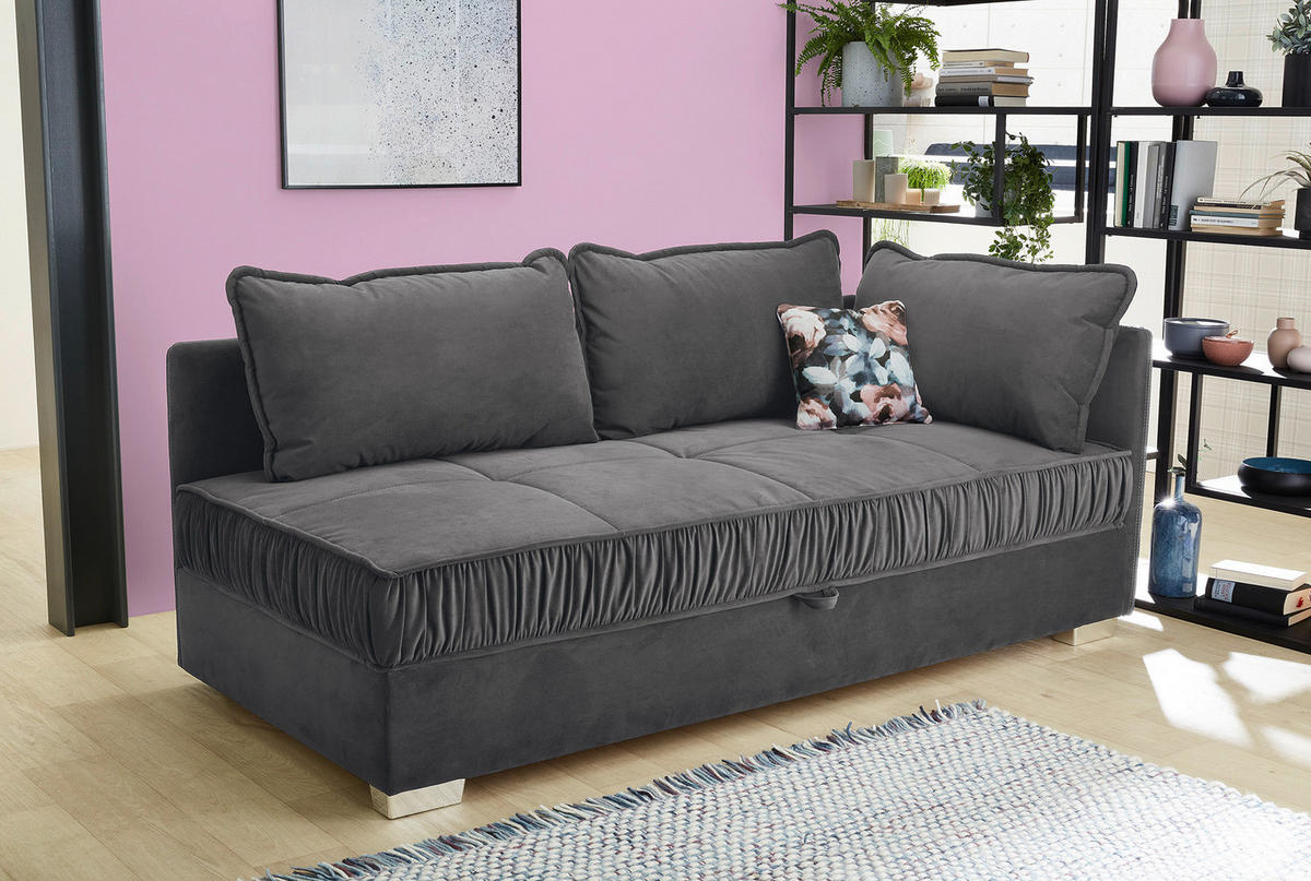 Polsterliege  dunkelgrau Samtoptik B/H/T: ca. 207x87x98 cm Dana_Polsterliege - Chrom/dunkelgrau (207,00/87,00/98,00cm)