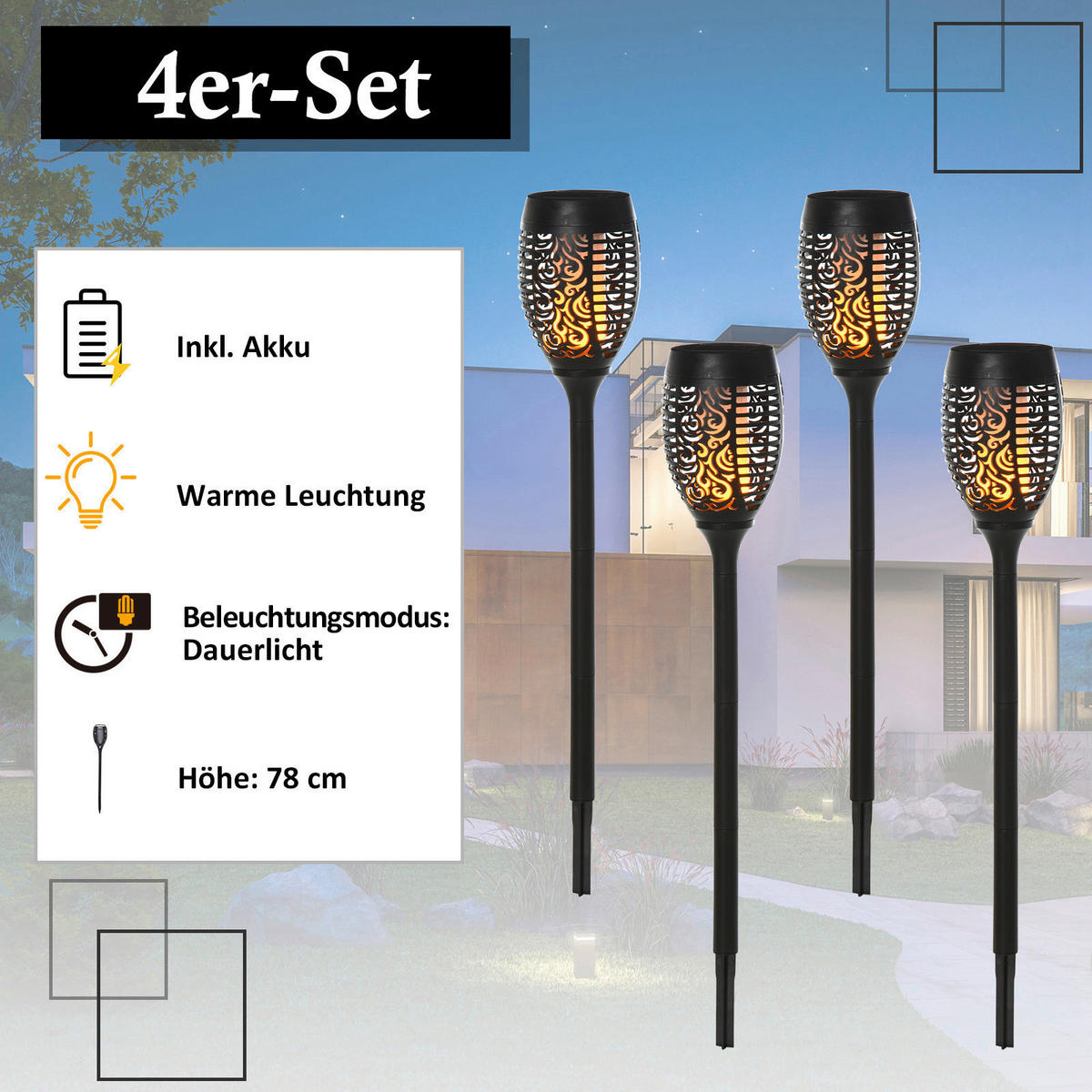 Solarleuchte im 4er-Set schwarz Kunststoff H/D: ca. 72x12 cm Solarleuchte im 4er-Set - schwarz (12,00/72,00cm) - Outsunny