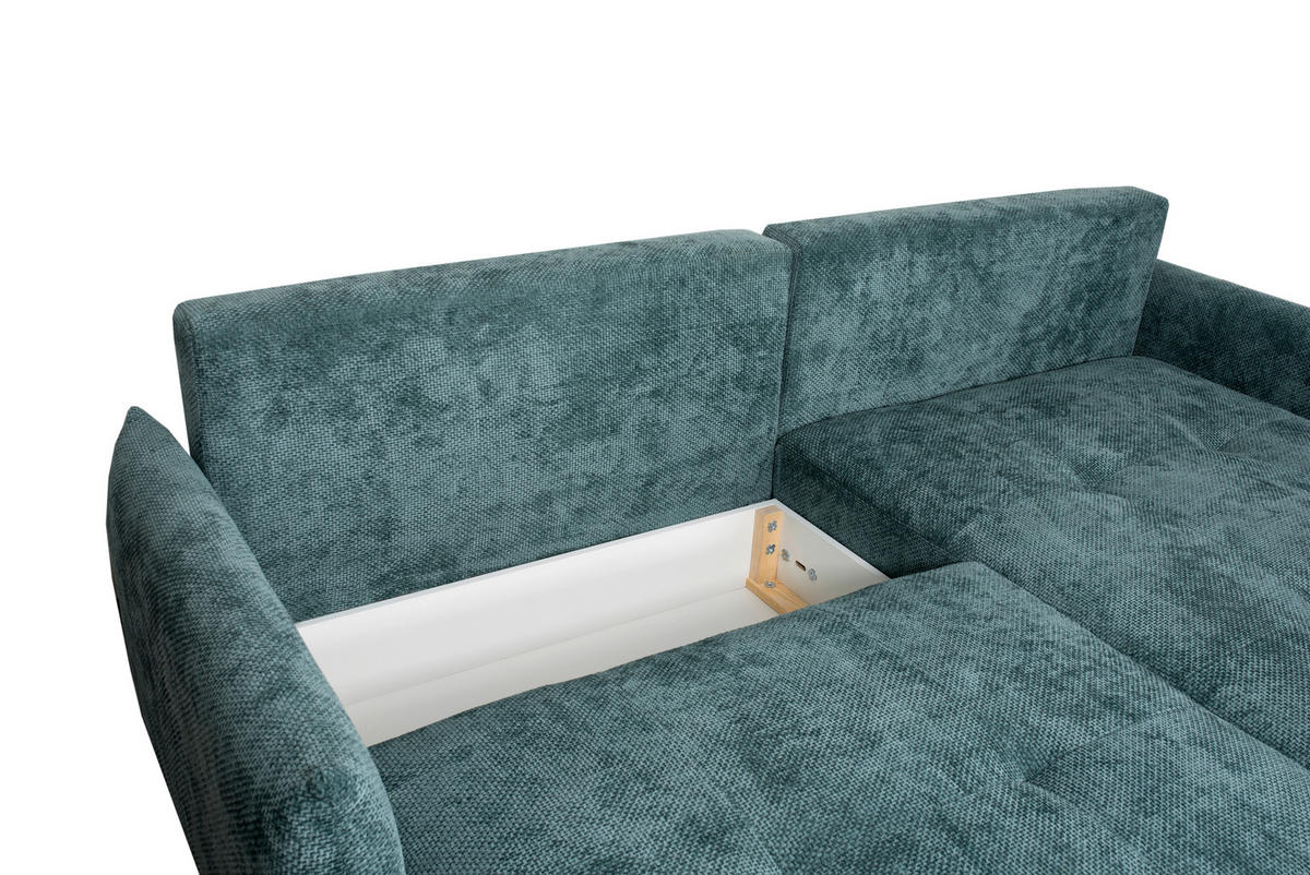 Ecksofa Polis lagunen blau Microfaser B/H/T: ca. 221x94x142 cm Polis - lagunen blau/schwarz (221,00/94,00/142,00cm)