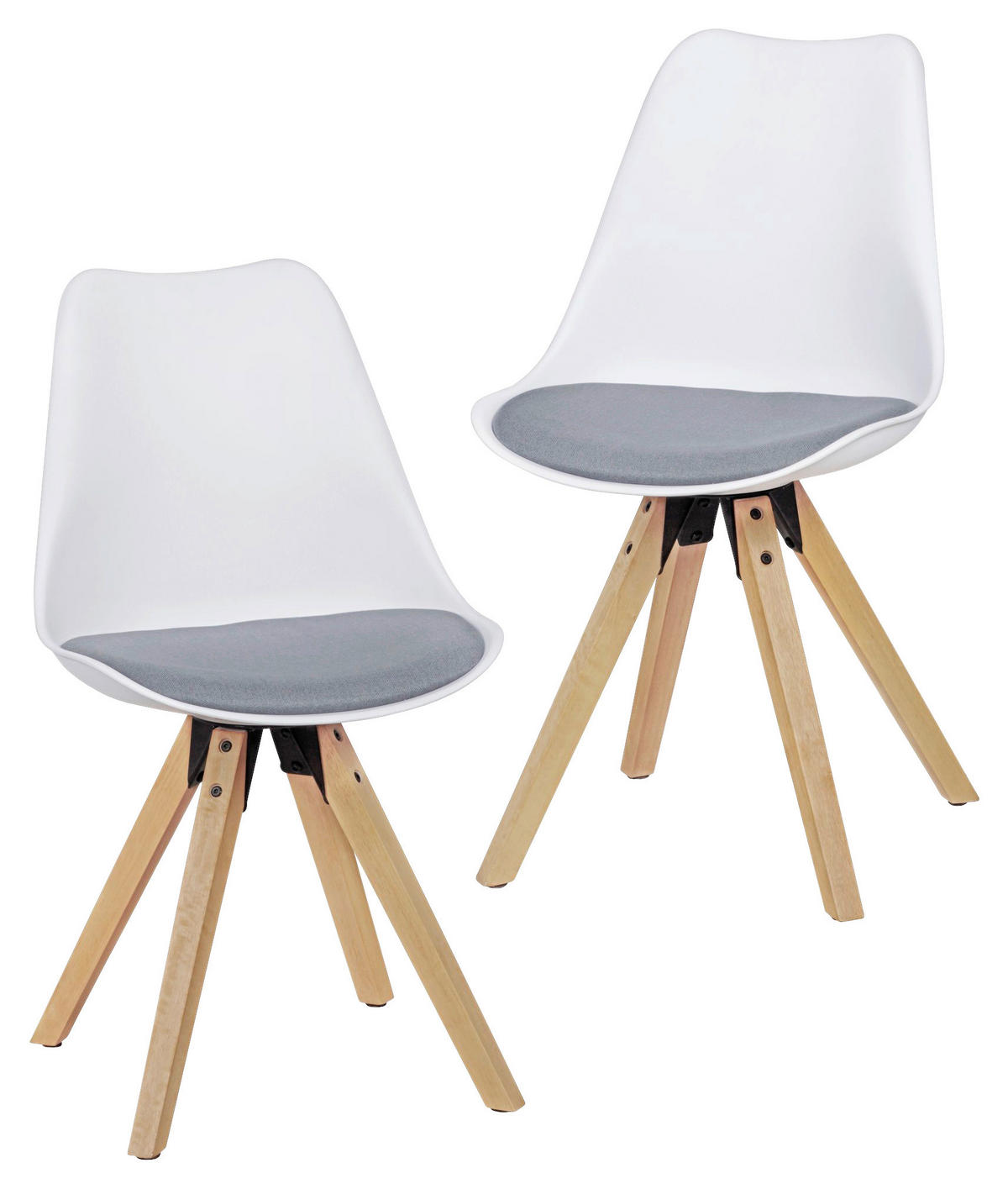 Stuhl 2er-Set weiß grau natur Kunststoff Echtholz Leinen B/H/T: ca. 49x87x52 cm 2er-Set - weiß/natur (49,00/87,00/52,00cm) - Wohnling